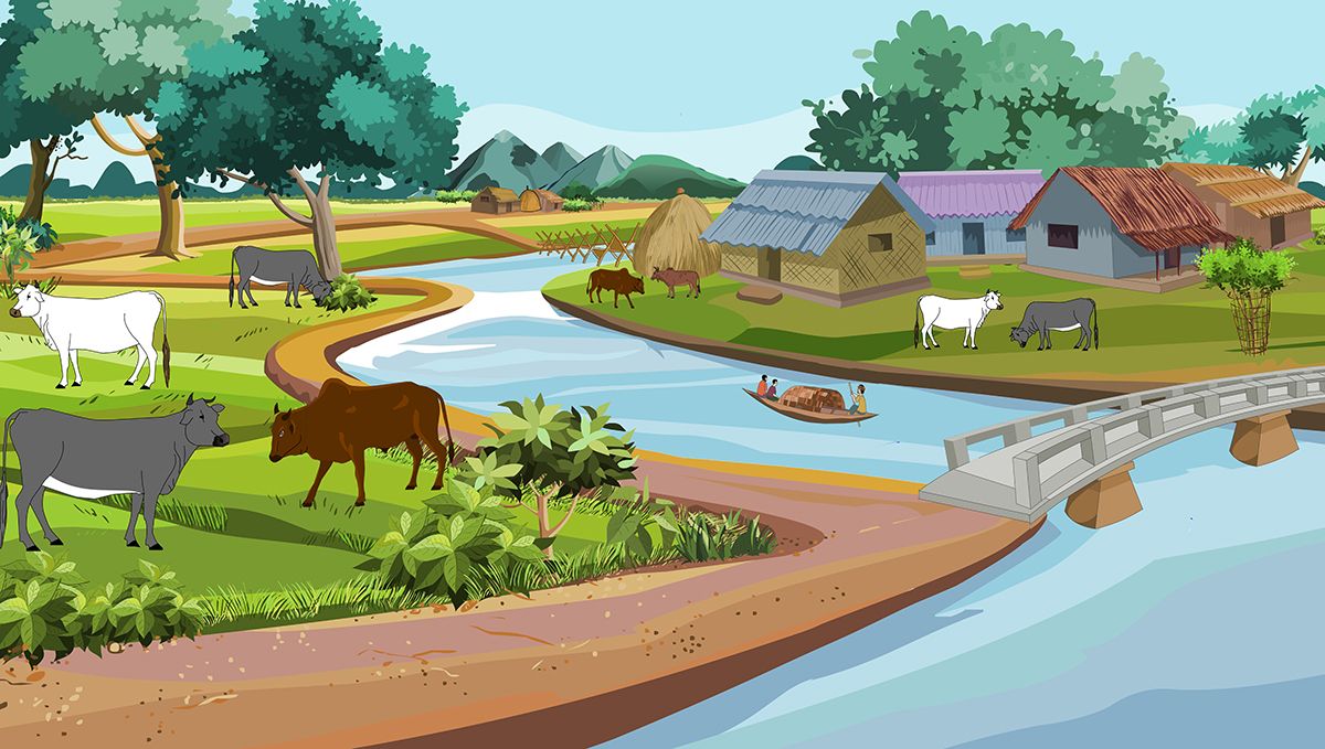 1200x679 Scenic River and Village Landscape Nature Wallpaper®