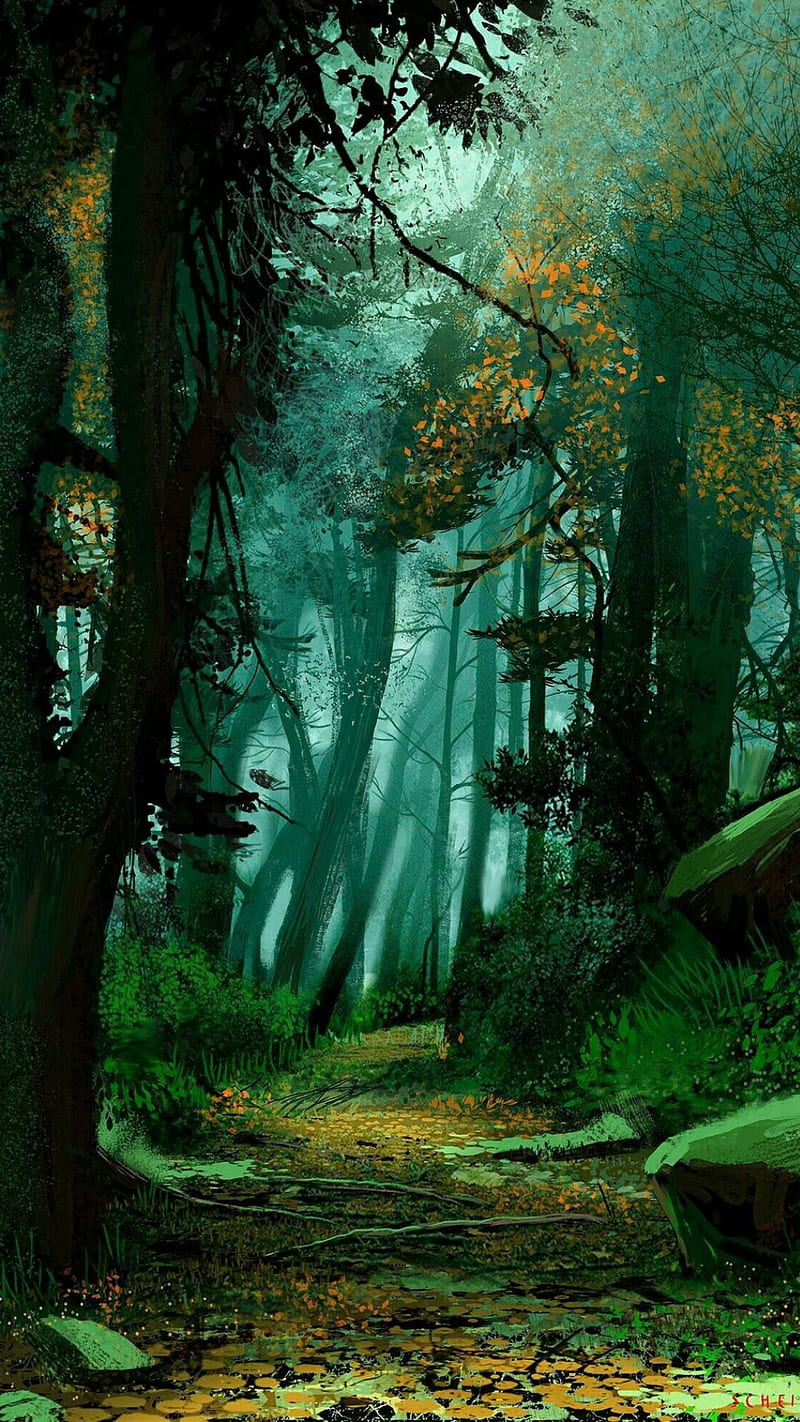 800x1422 Forest, autumn, autumn, drawings, fall, leaves, nature, trees, HD phone wallpaper