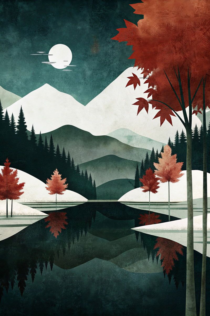800x1200 Poster Landscape And Moon Poster Minimalist Nature Boho Print Trendy Fall Aesthetic
