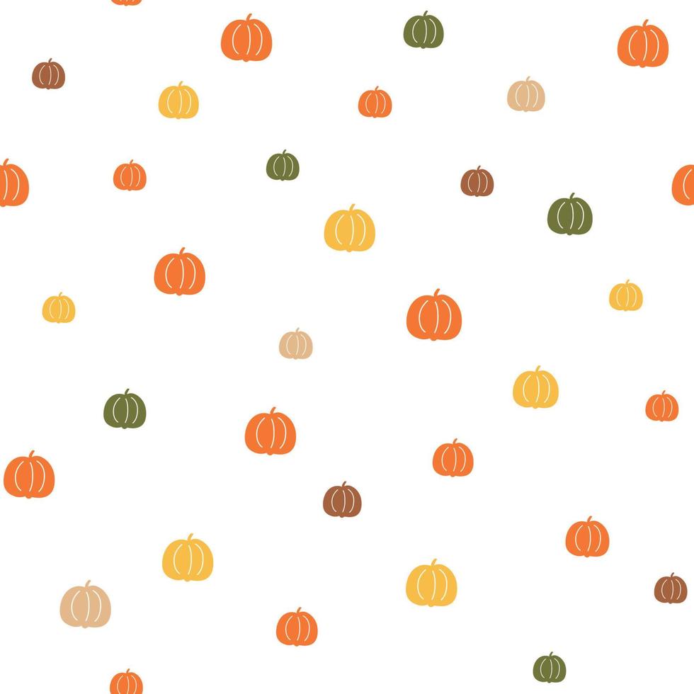 980x980 Colorful little pumpkin seamless pattern autumn hand drawing repeat background. Cute tiny halloween or Thanksgiving day pumpkins print. Fall vector surface design, wallpaper or wrap paper