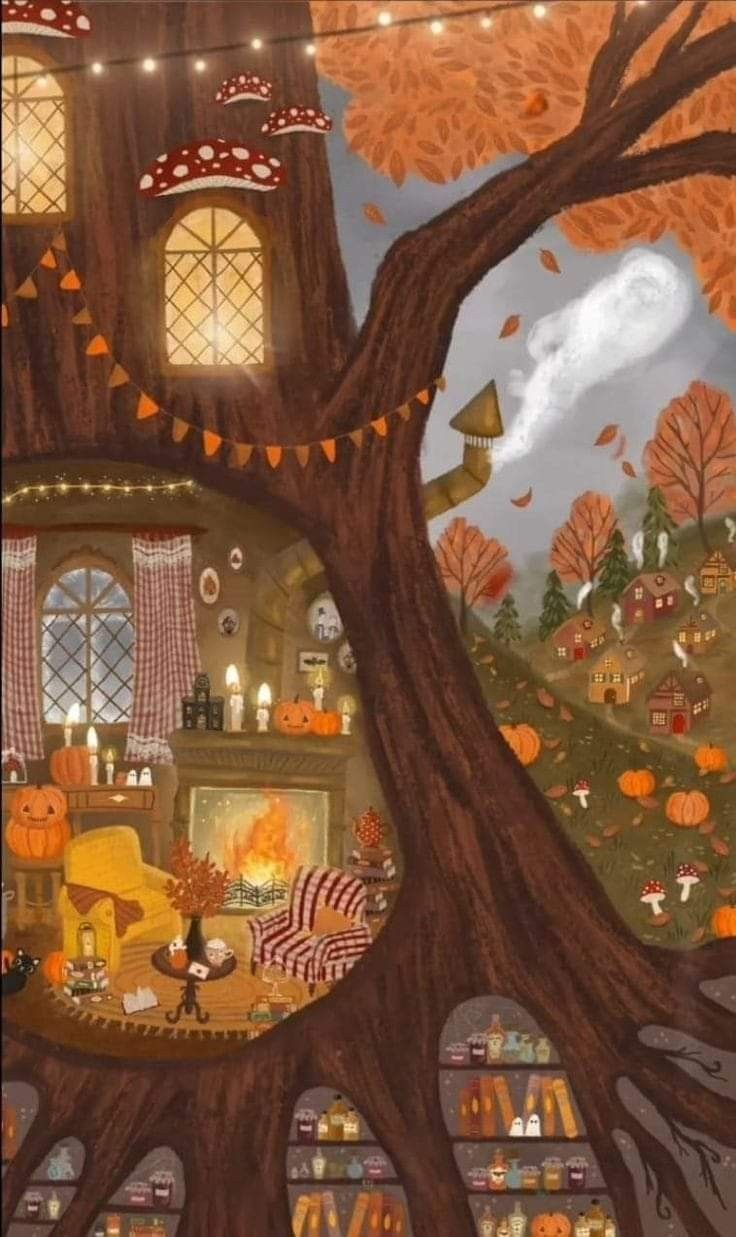 736x1237 Whimsical autumn wallpaper. Cozy fall illustration art, Cozy autumn drawing, Autumn aesthetic