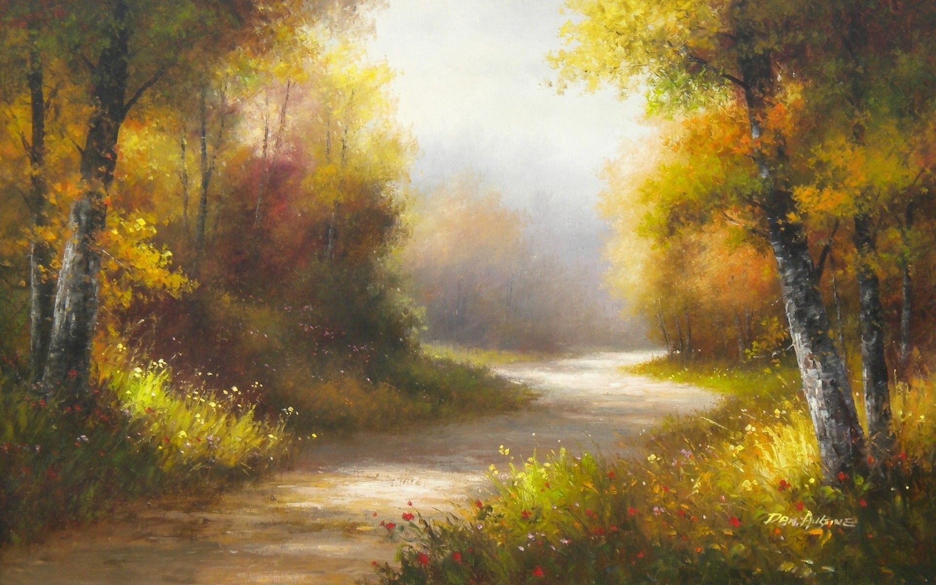 1920x1200 Autumn Landscape Drawing Of A Forest With A