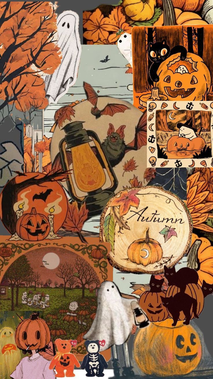 736x1308 Autumn Halloween Collage Wallpaper. Halloween Wallpaper Iphone Background, Flower Art Drawing, Snoopy Wallpaper