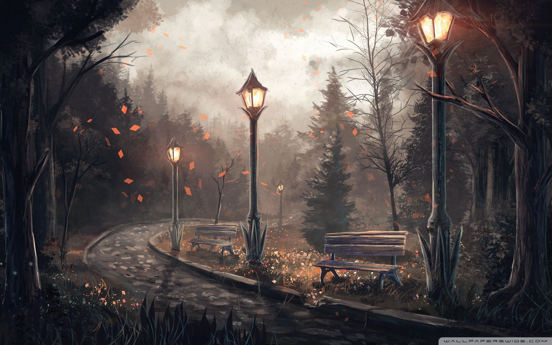 1920x1200 Path, Park, Autumn Drawing 4K UHD Wallpaper for UltraHD Desktop and TV : Smartphone and Tablet Devices