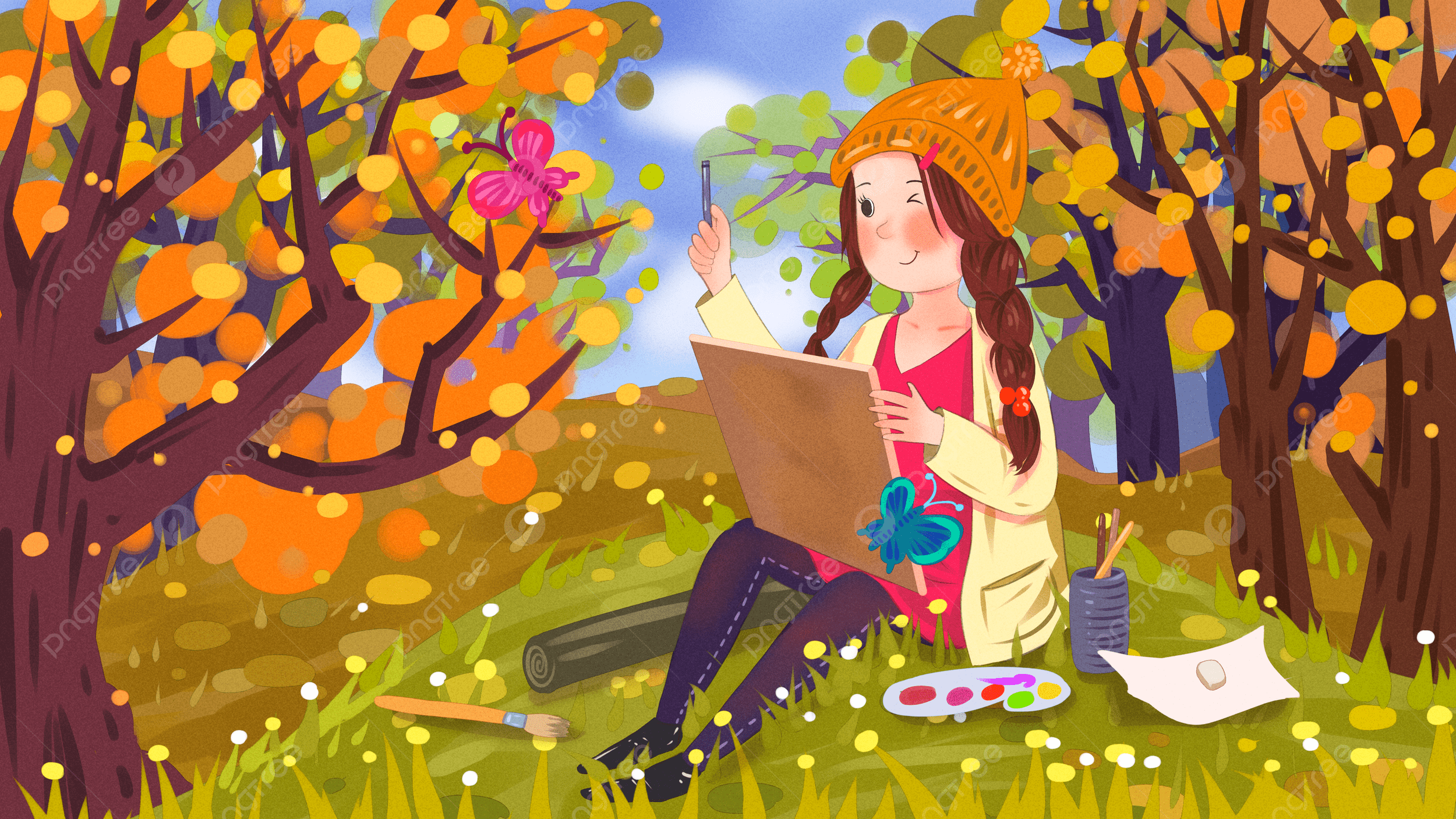 2500x1406 Hello Autumn Sitting In The Valley Sketch Drawing Fresh Illustration Of Girl, Fall, Hello There, Valley Illustration Background And Wallpaper For Free Download