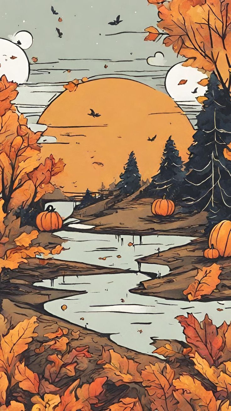 736x1308 Autumn Painting Phone Wallpaper