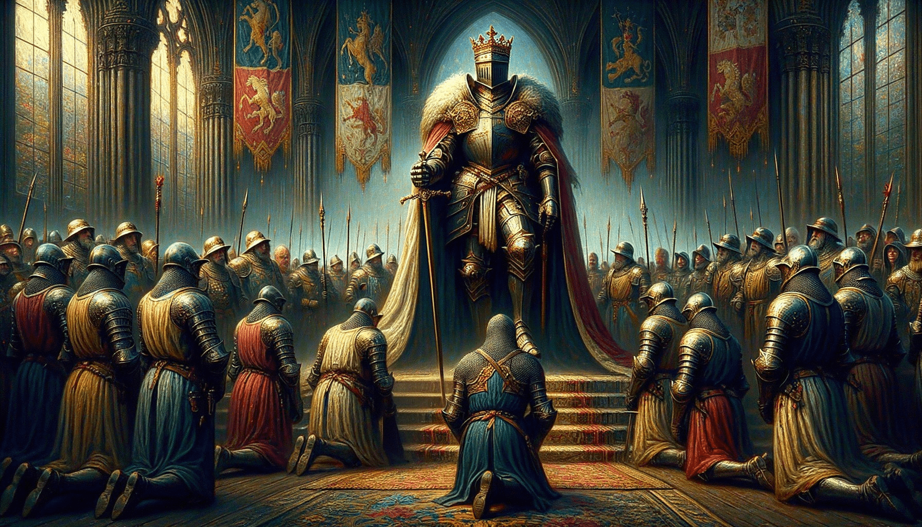 1792x1024 Majestic King on Throne in Medieval Hall Setting. Deep Dream Generator