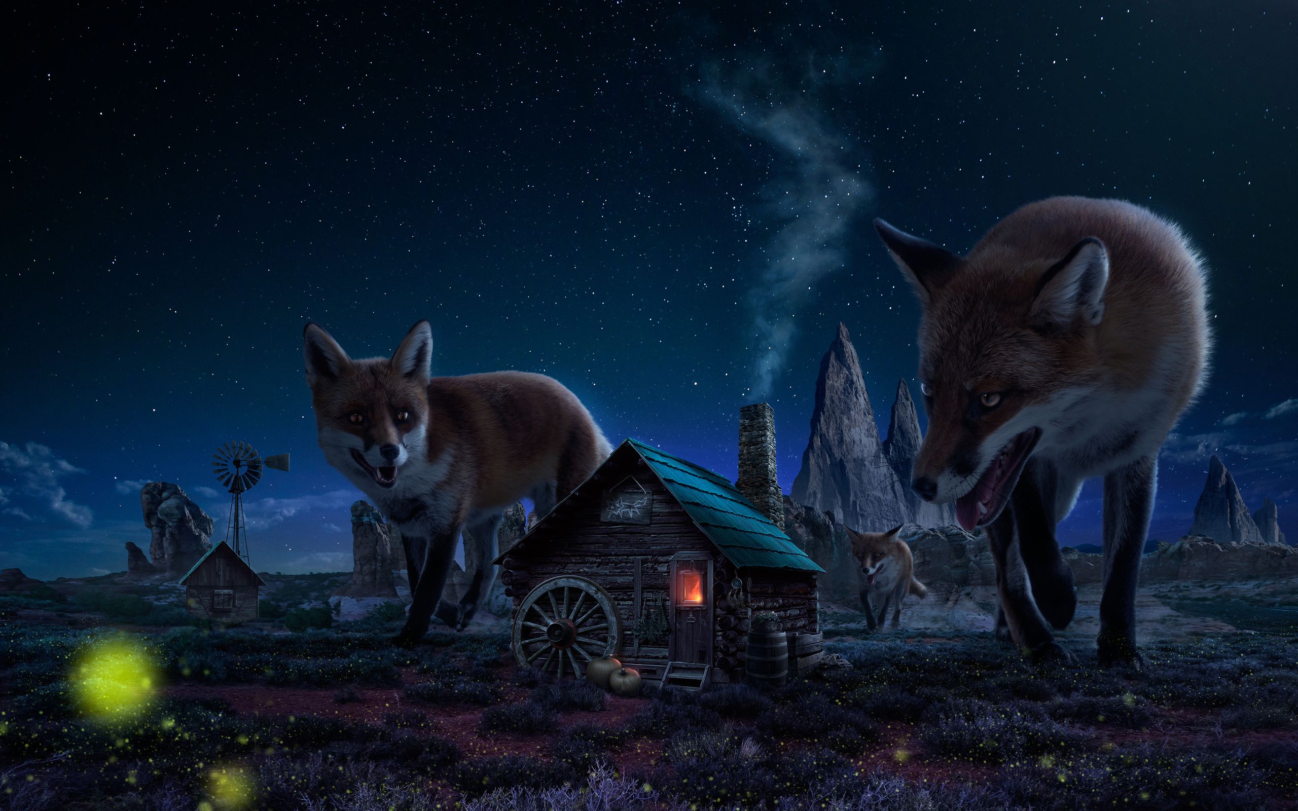 2560x1600 Mystic Night Foxes: HD Wildlife Wonderland Wallpaperx1600