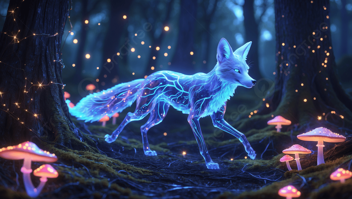 1200x678 Luminous Transparent Fox In Magic Forest, Glowing Animal, Fantasy Fox, Enchanted Woods Background Image And Wallpaper for Free Download