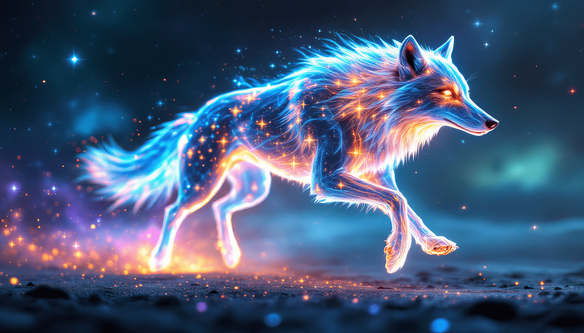 1920x1097 Magical Running Wolf Ultra HD Wallpaper