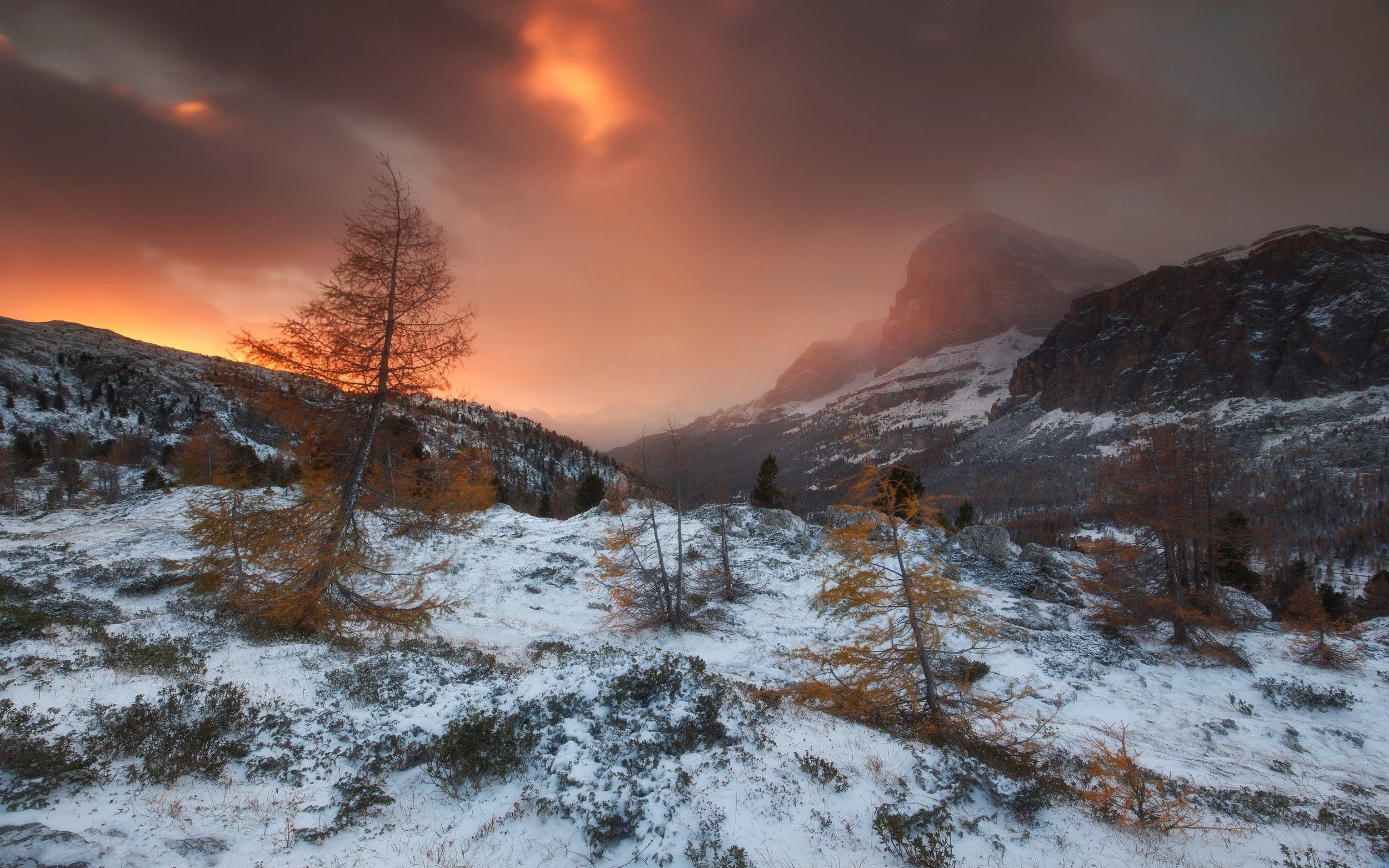 2500x1563 nature, Landscape, Storm, Mountain, Forest, Snow, Sunset, Clouds, Cold, Mist Wallpaper HD / Desktop and Mobile Background