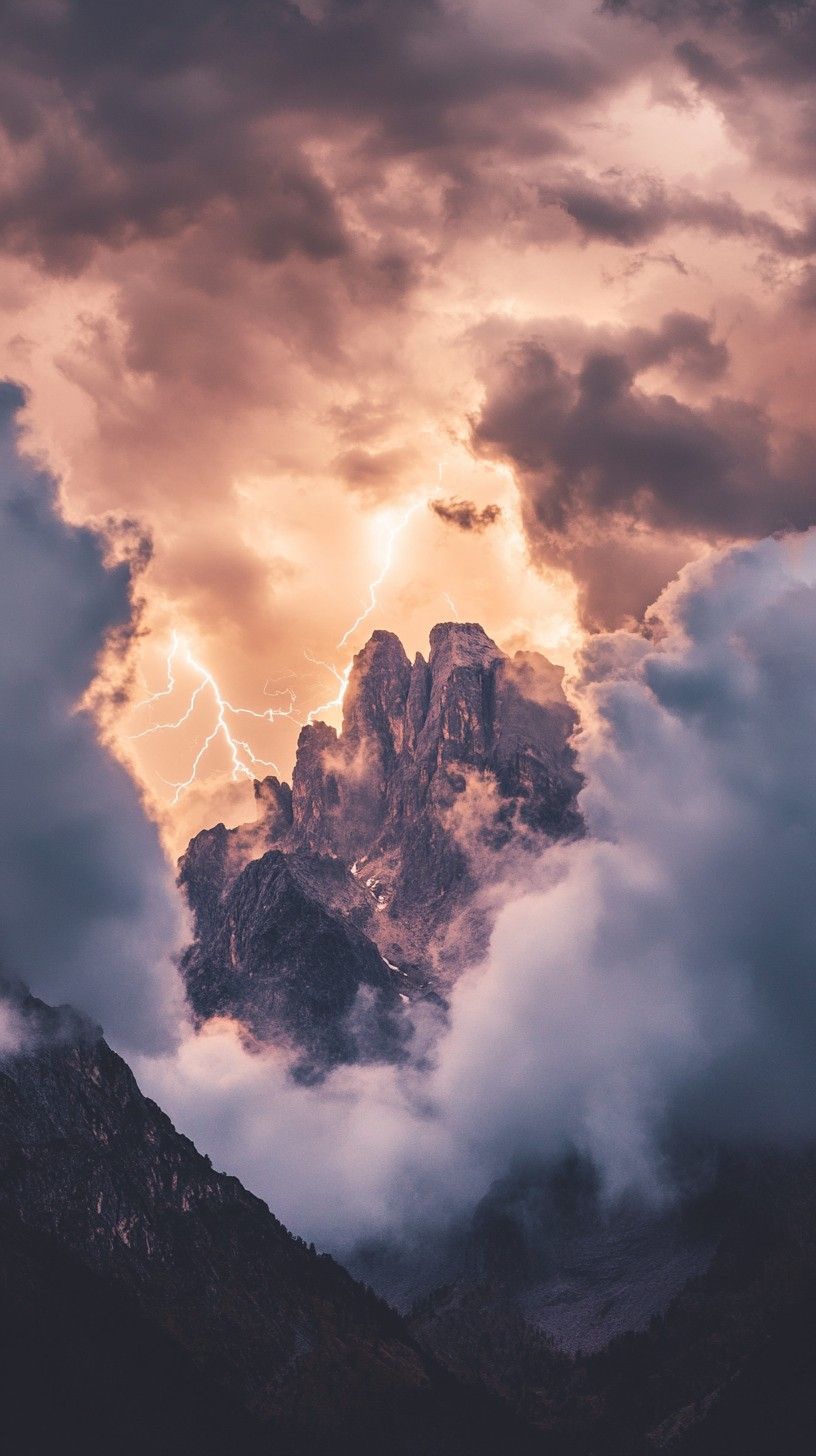 816x1456 Free Stormy Mountain Peaks Image, Mountain, Lightning