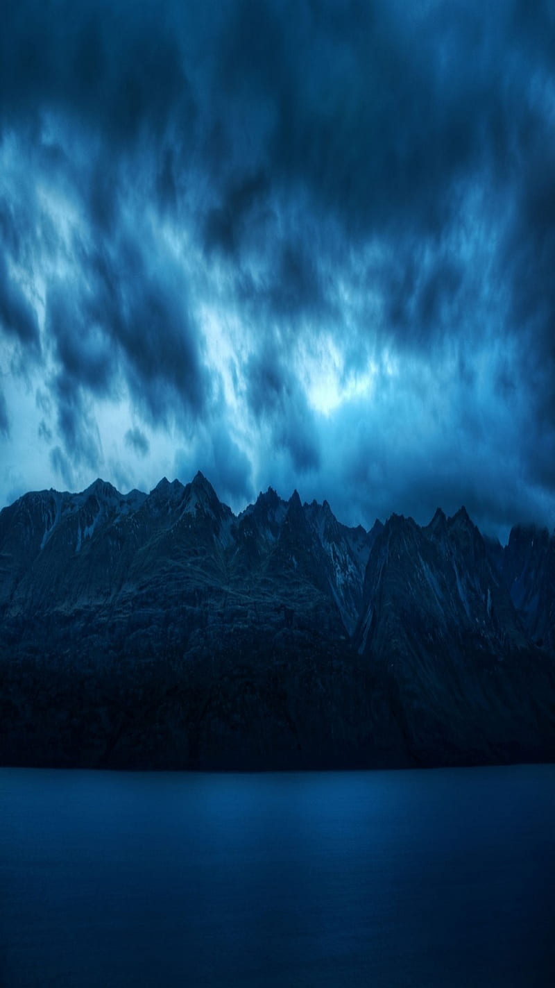 800x1423 Storm, blue, clouds, creepy, dark, lake, mountain, sky, HD phone wallpaper