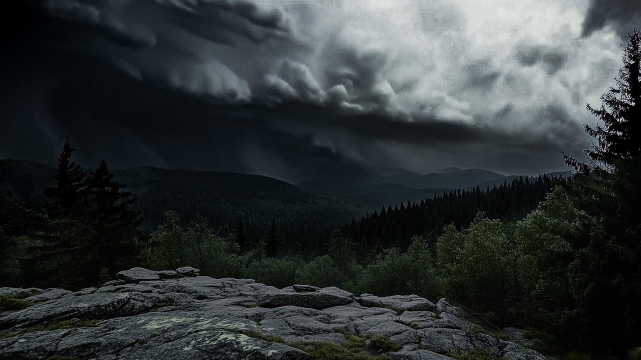 1280x720 HUGE Thunderstorm Approaches you in Mountains. Calm Before the Storm HOURS