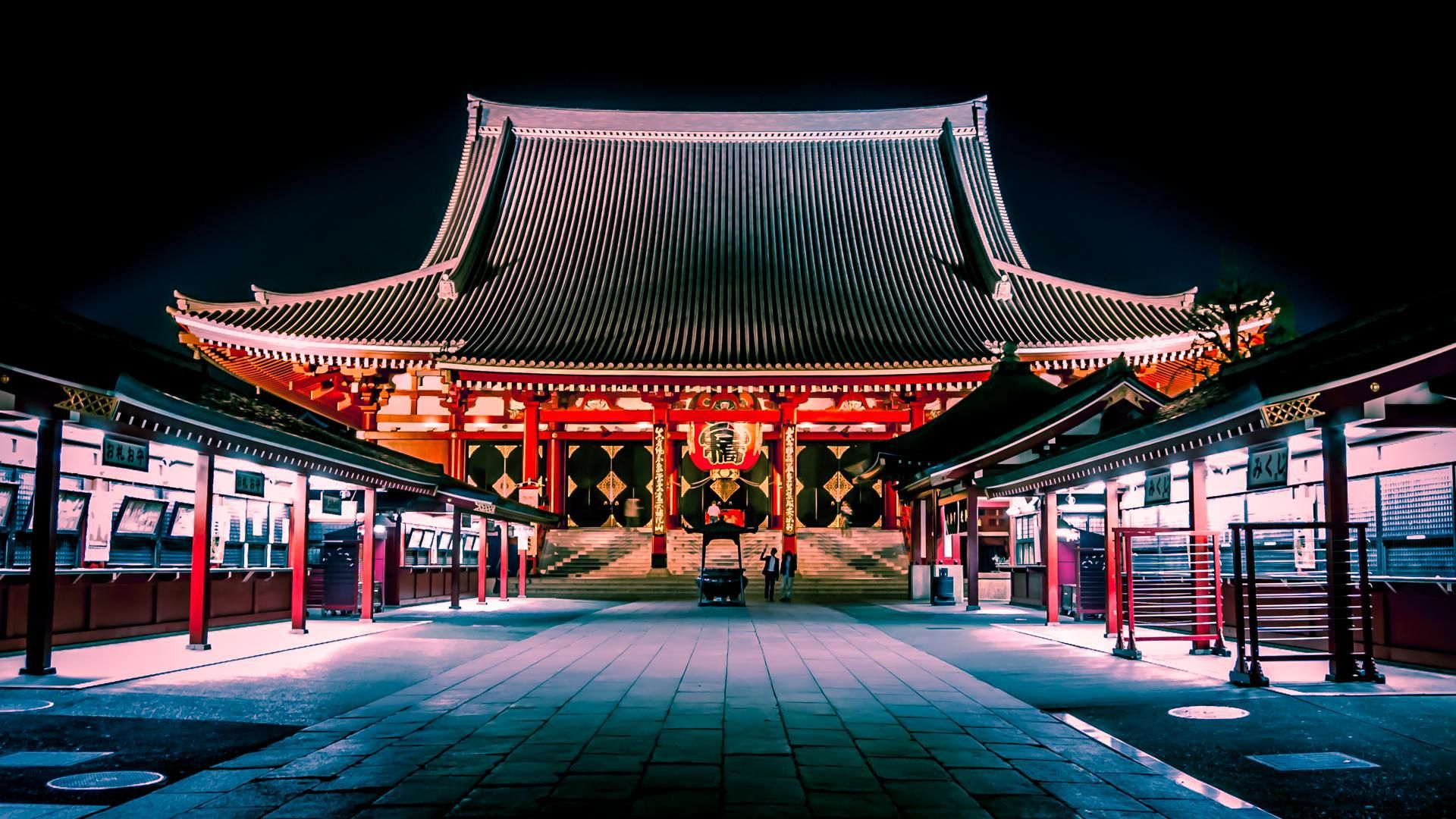 1920x1080 Wallpaper Tokyo, Japan, Night Street, The Senso JI Temple, Senso Ji Supplied With For Mobile And Desktop, Section город, Resolution 1920x1080