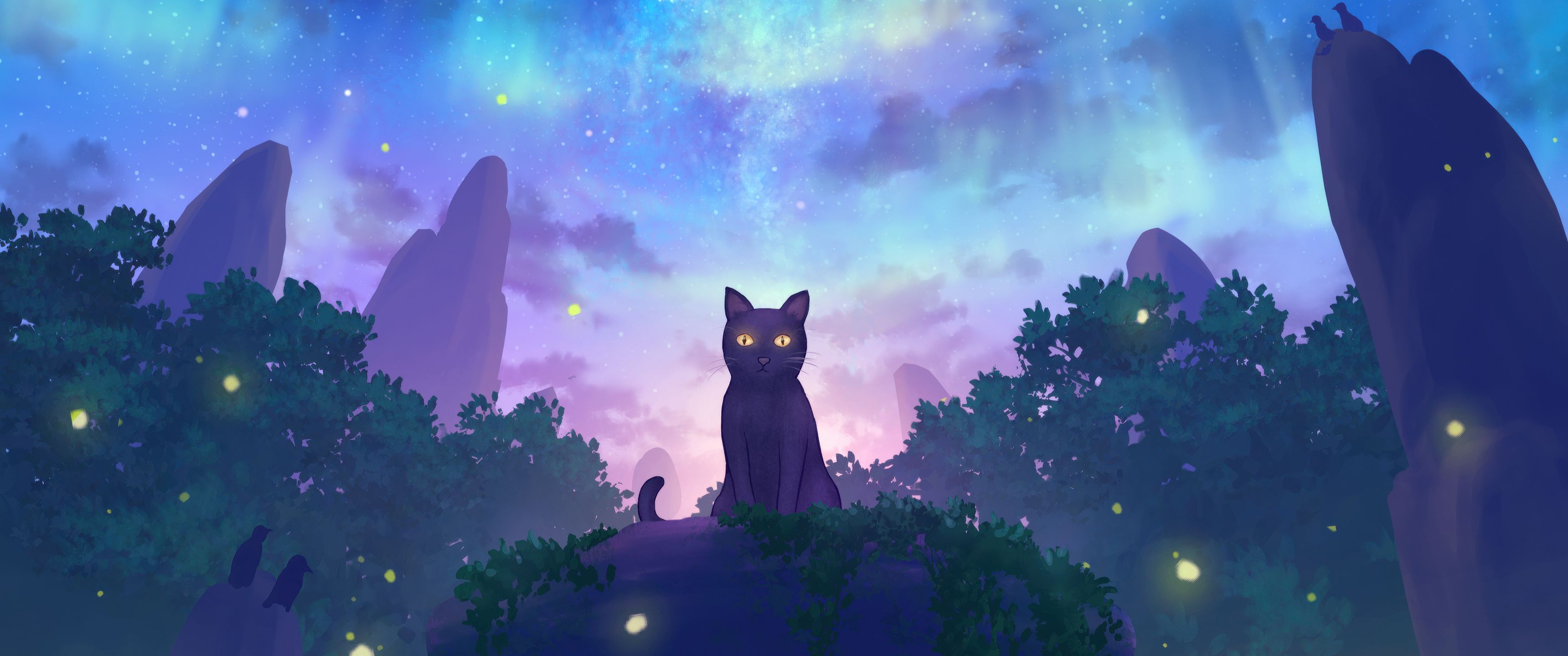 3440x1440 Cat Silhouette In Twilight Forest UltraWide Quad HD 1440P , HD 4k Wallpaper, Image, Background, Photos and Picture