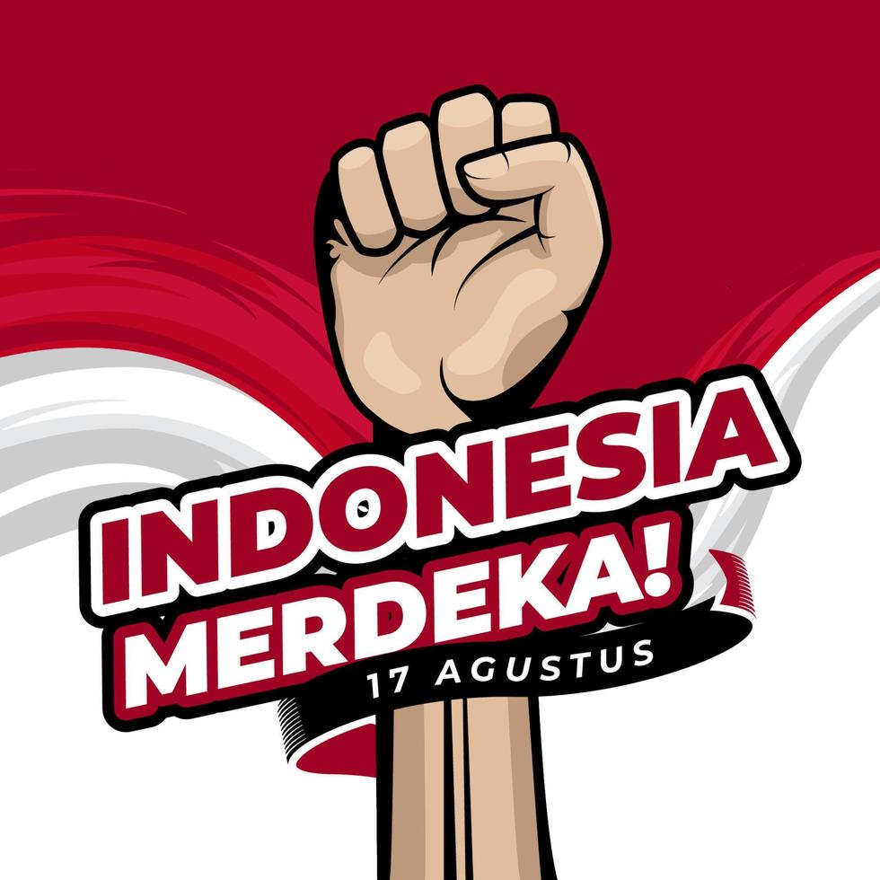 980x980 Happy Indonesia independence day greeting background with Clenched fist hand illustration