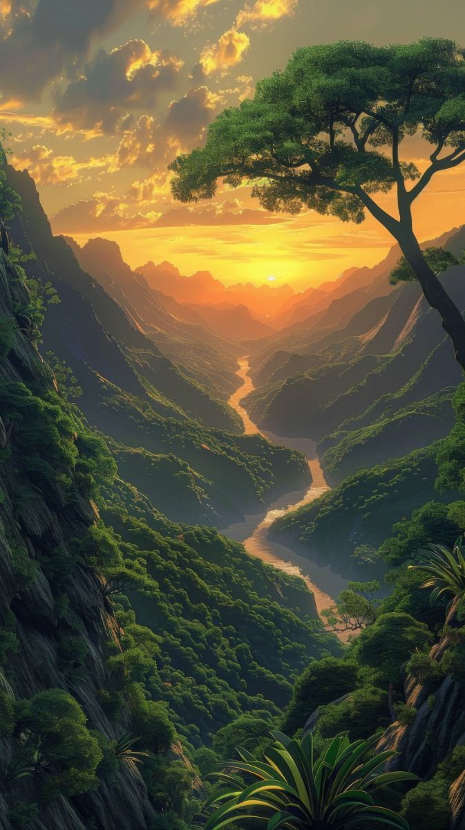 673x1200 Jungle Sunset Wall Art