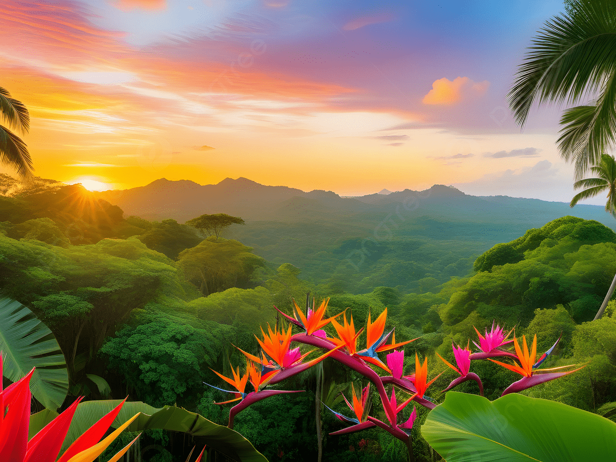1200x900 Sun Setting Over The Rainforest In Tropical Jungle, Jungle Sunset, Rainforest Dusk, Tropical Twilight Background Image And Wallpaper for Free Download