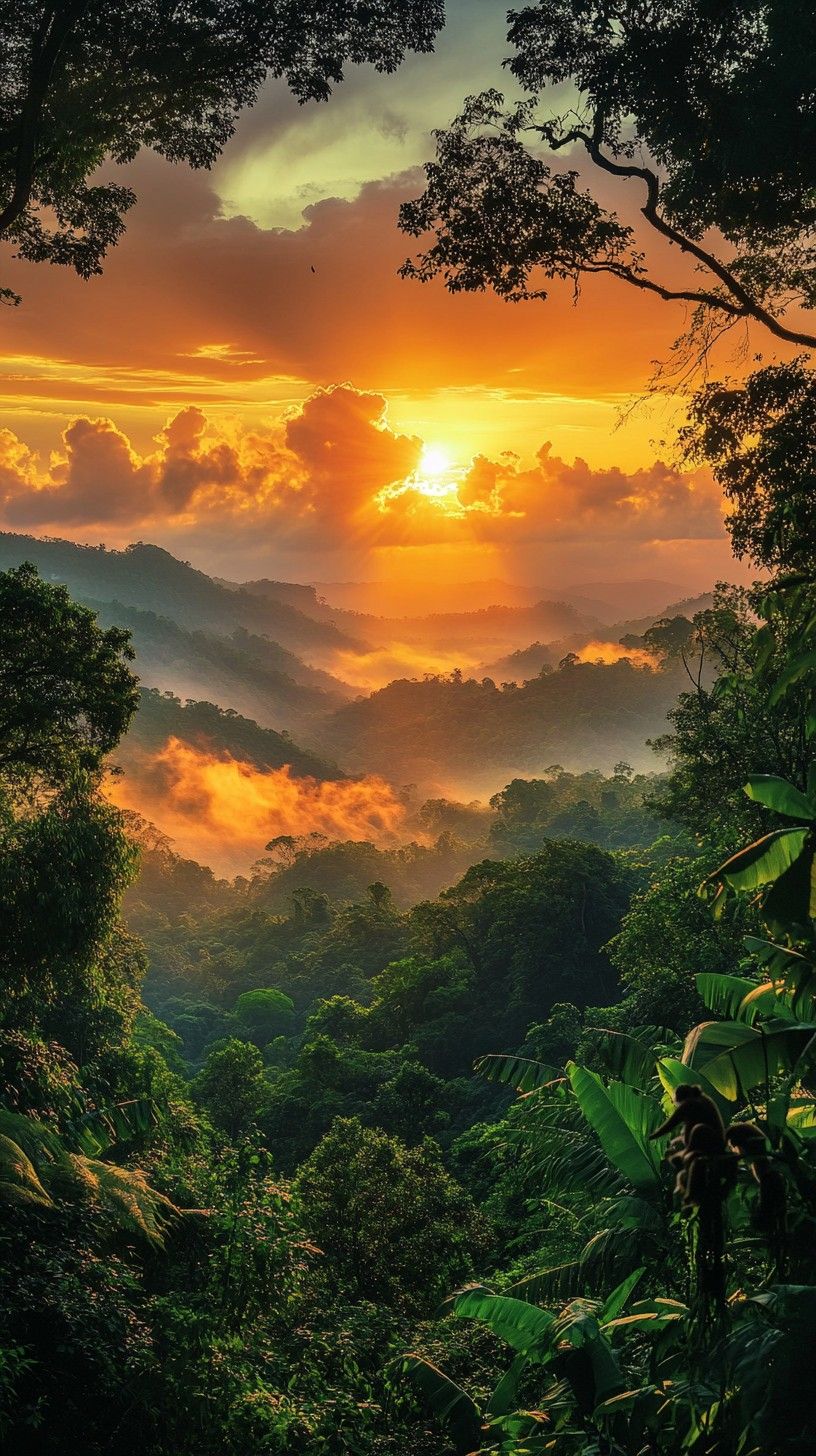 816x1456 Download Sunset mountain beauty Image, Mountains, Jungle