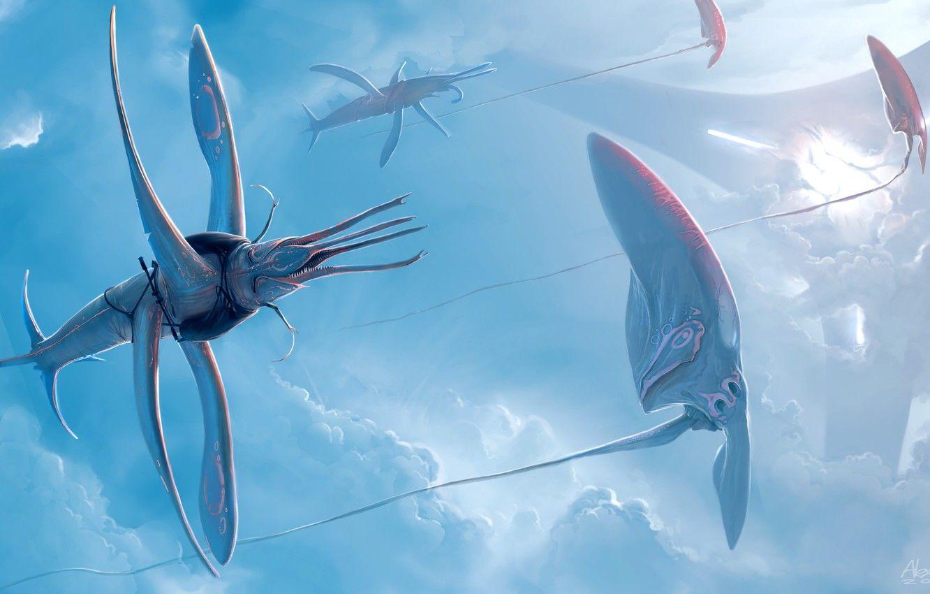 1332x850 Wallpaper The sky, Fantasy, Sky, Art, Art, Fiction, Aliens, Fly, Creatures, Alex Ries, by Alex Ries image for desktop, section фантастика