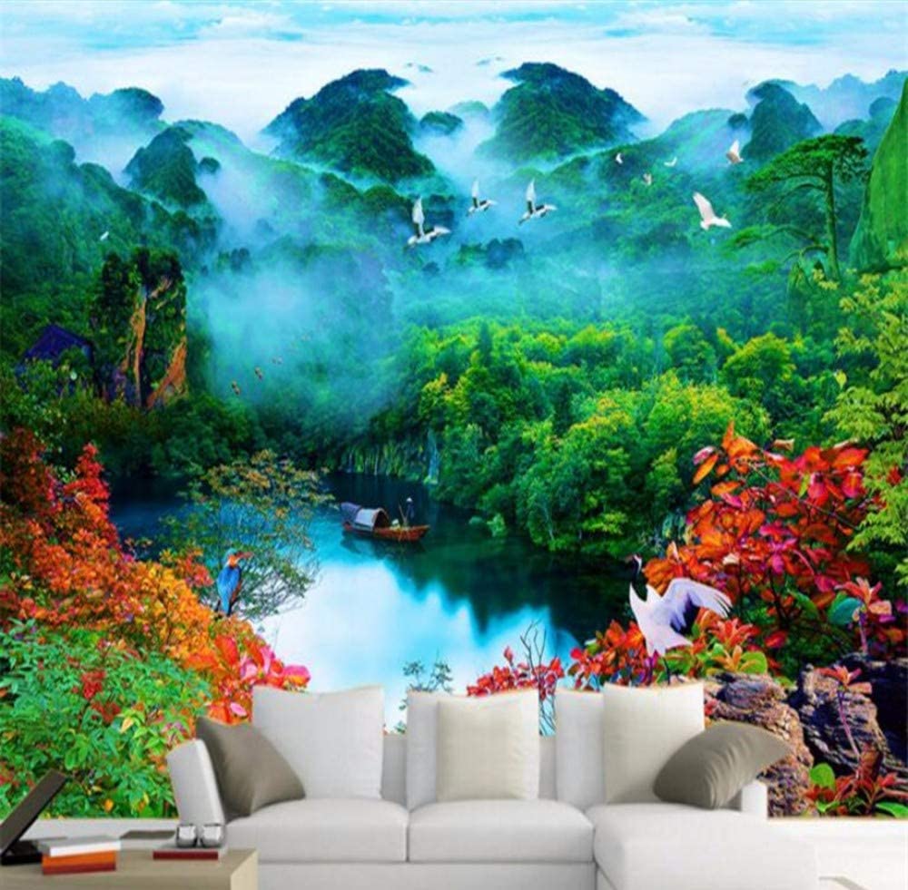 1000x981 Mural Large Custom Wallpaper Aesthetic Shangri La Forest In The Crane Chinese Landscape Bedroom Living Room Tv Backdrop 450X300Cm, Wallpaper: Amazon.co.uk: DIY & Tools