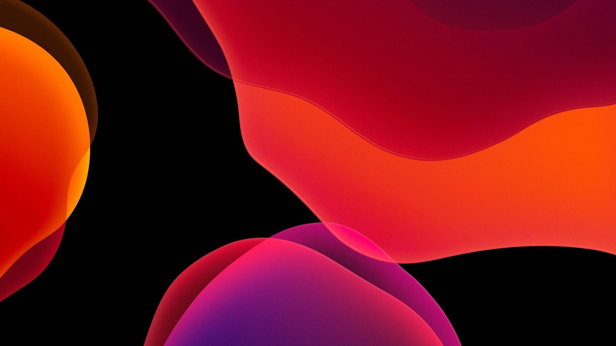 2560x1440 iOS 13 4K Wallpaper, Stock, iPadOS, Red, Black background, AMOLED, iPad, HD, Abstract