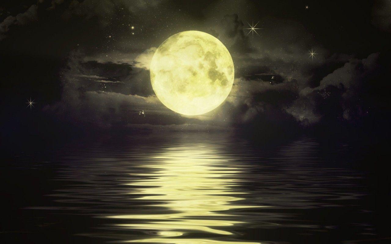 1280x800 Golden Full Moon Lake Mirror wallpaper. Golden Full Moon Lake Mirror