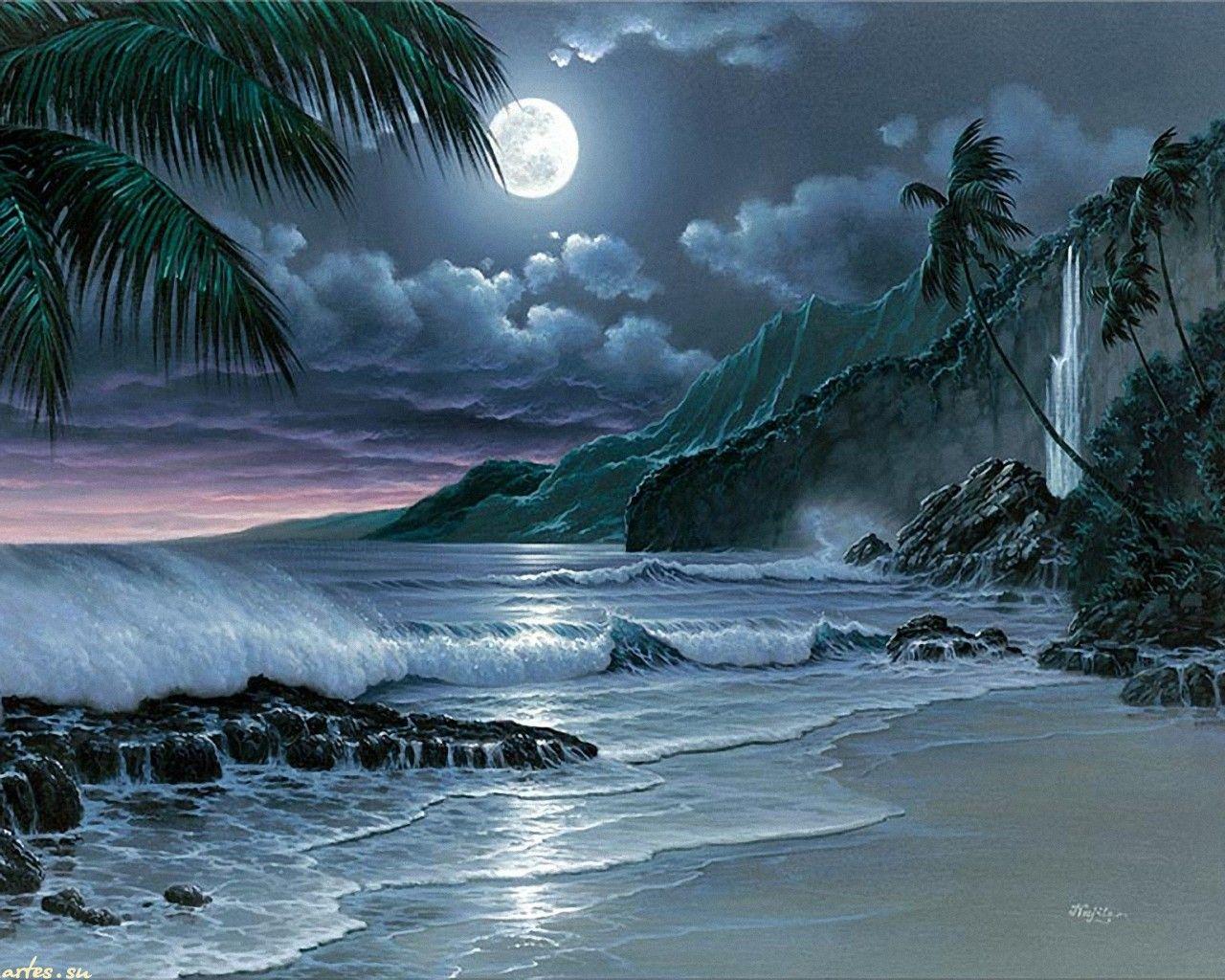 1280x1024 Free download Lonesome Night Ocean Painting Sand Waterfall HD wallpaper Full Size [1280x1024] for your Desktop, Mobile & Tablet. Explore Beach Wave Painting Desktop Wallpaper. Animated Beach Waves Wallpaper