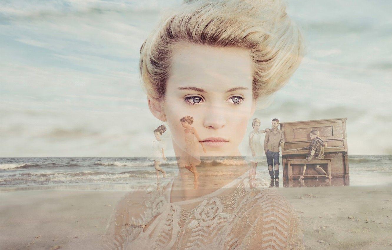 1332x850 Wallpaper memories, portrait, girl, piano, Vintage Beach image for desktop, section стиль