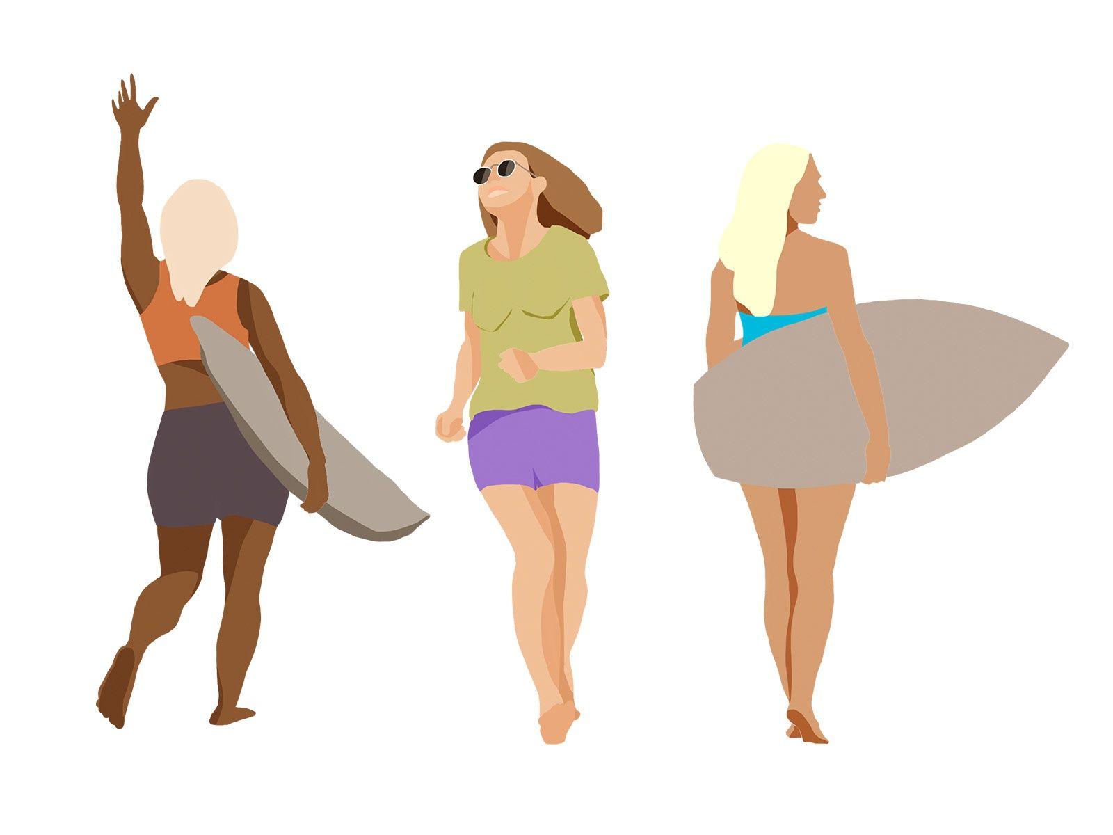 1600x1200 Flat illustration beach girl, summer, surfing by Tanya Amos on Dribbble