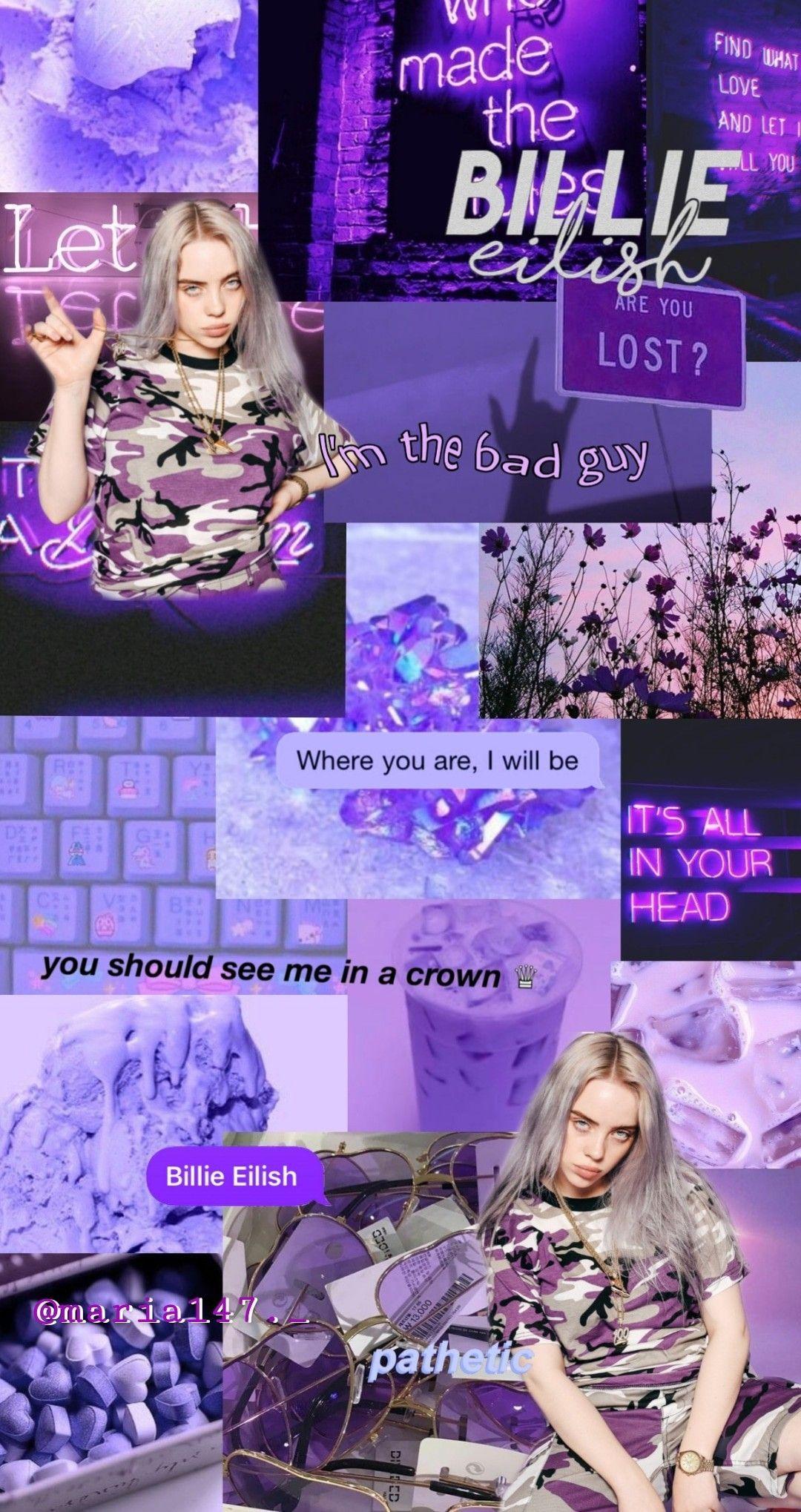 1080x2038 Purple Billie Eilish Wallpaper iPhone