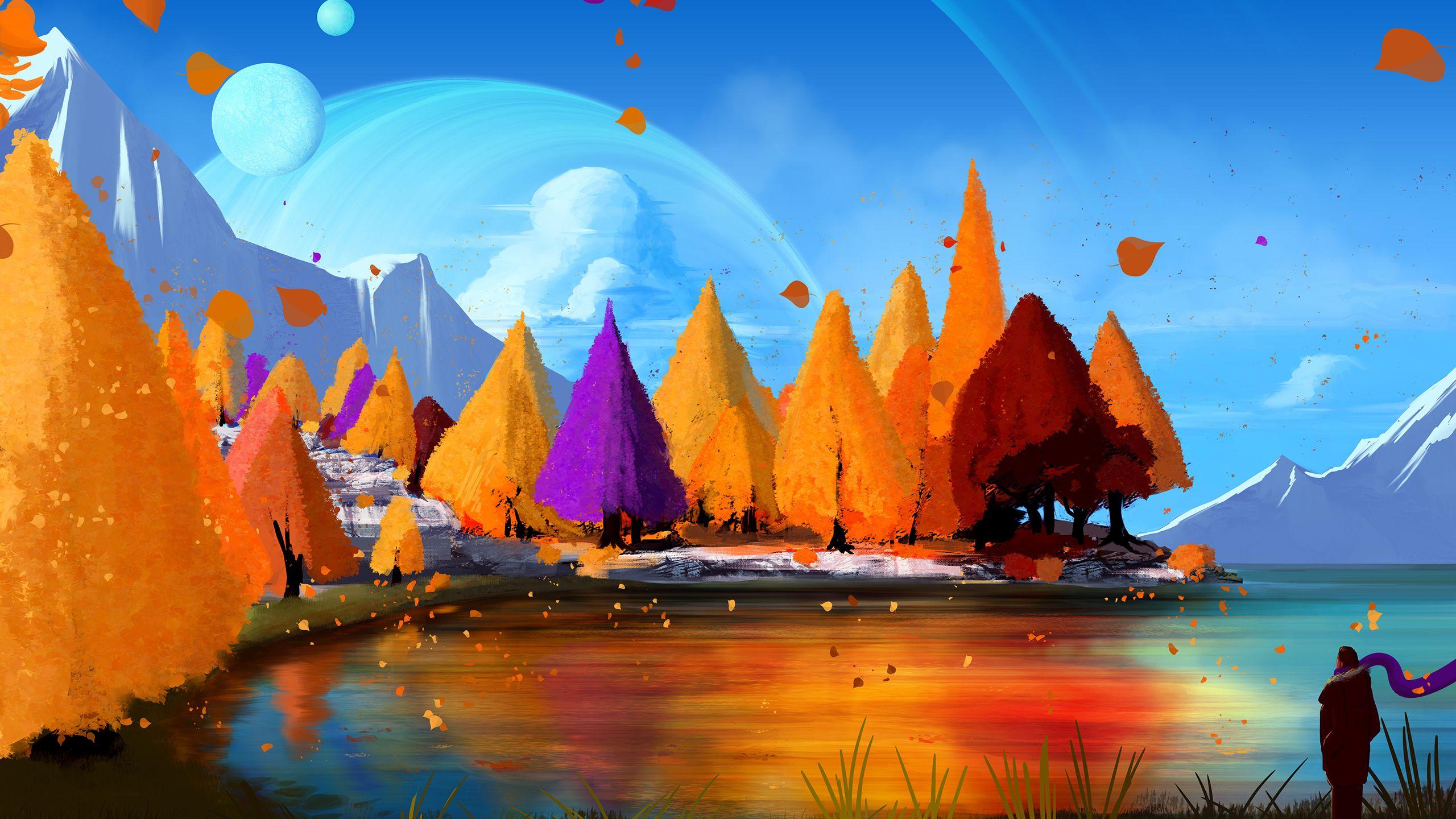2560x1440 Autumn Fall Trees Season Paint 1440P Resolution HD 4k Wallpaper, Image, Background, Photo and Picture
