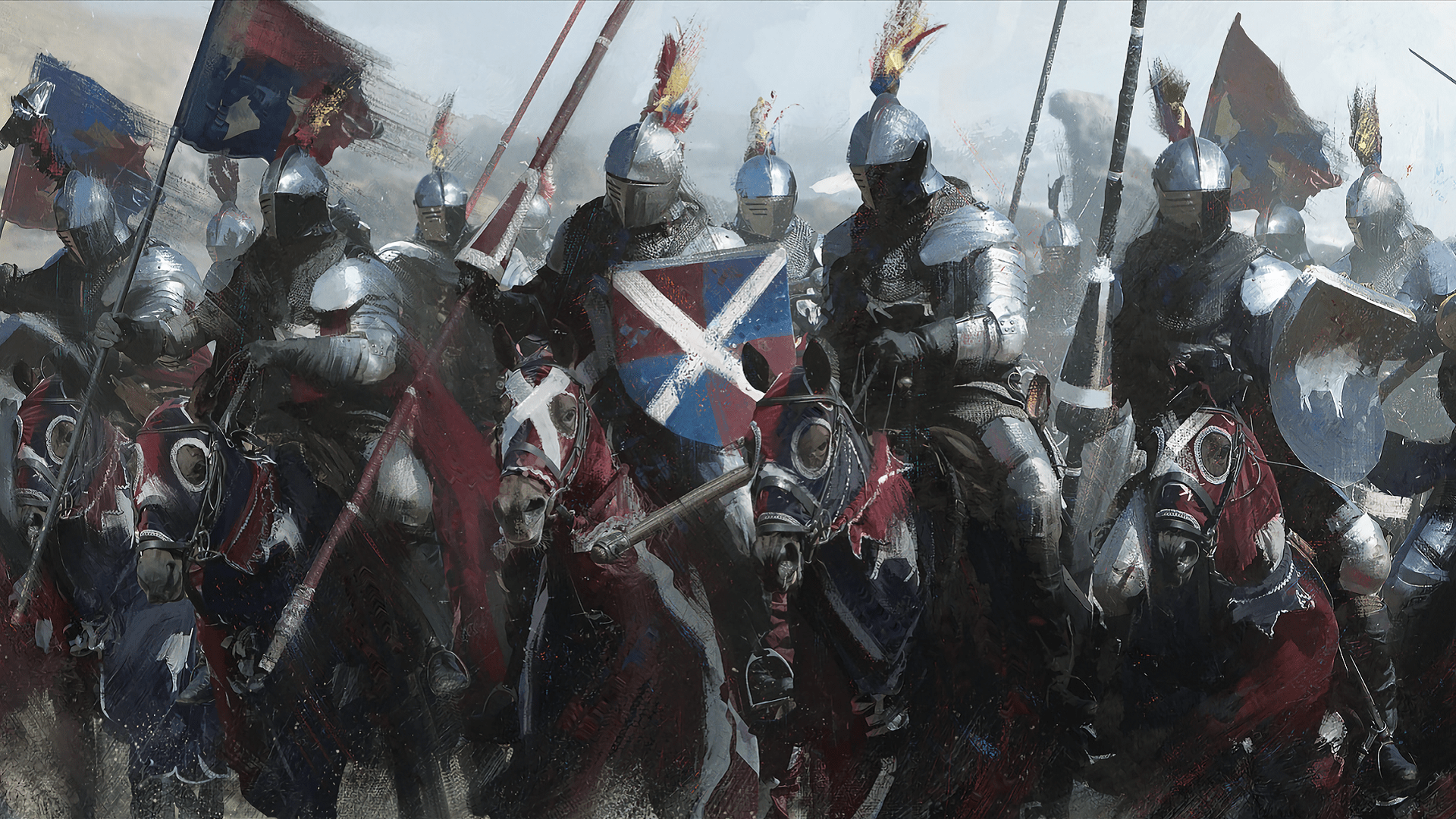 1920x1080 Knight Cavalry Lance Armor Banner Shield Colorful Medieval Wallpaper:1920x1080