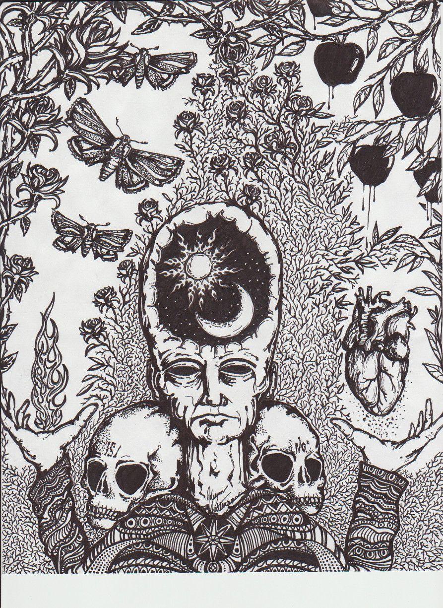 893x1225 Hippie Sun And Moon Drawing