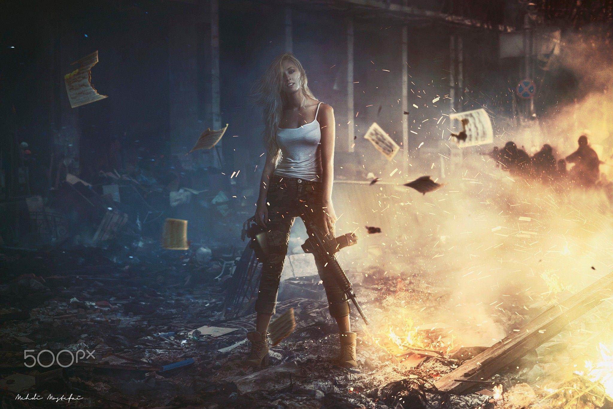 2048x1366 #women, #Mehdi Mostefaï, px, #street, #model, #battle, #war, wallpaper. Mocah HD Wallpaper