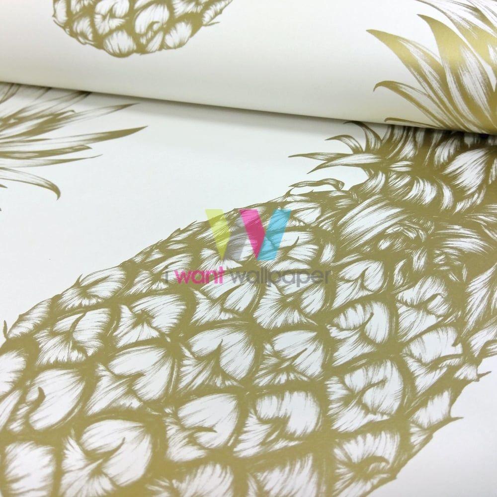 1000x1000 Arthouse Copacabana Pineapple Pattern Wallpaper Tropical Metallic