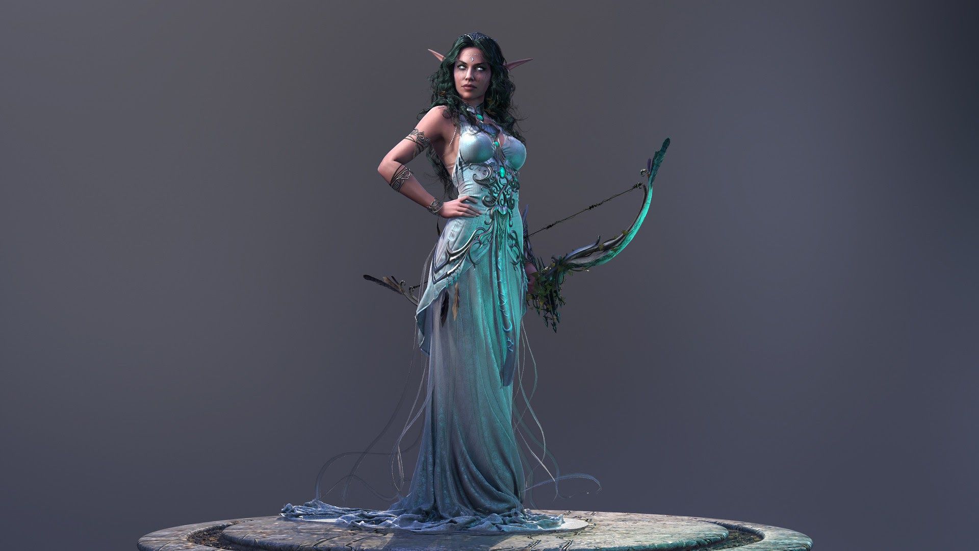 1920x1080 Wallpaper bow, Archer, World of Warcraft, Night Elf, Warcraft III, Tyrande Whisperwind, The Tyrande Whisperwind, Tired for mobile and desktop, section игры, resolution 1920x1080