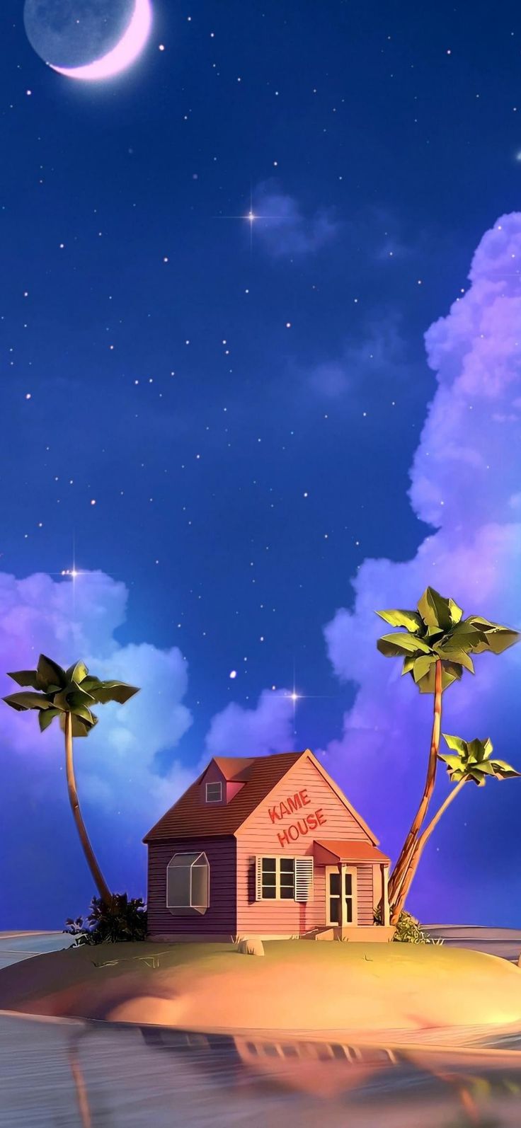 736x1594 House on Island with Palm Trees and Starry Sky. Fondo de pantalla de anime, Pantalla