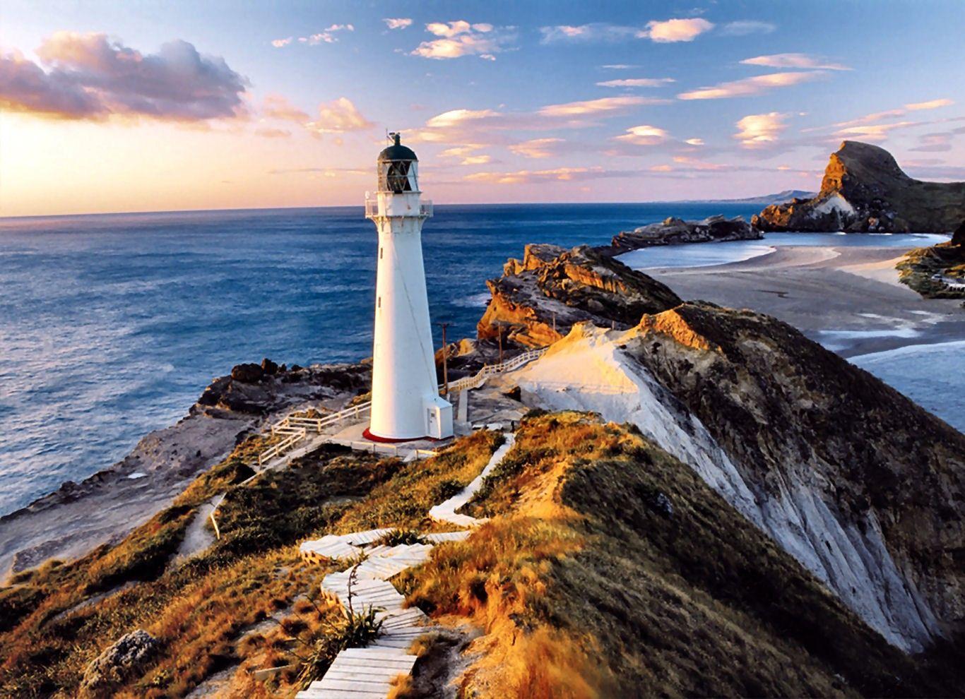 1366x990 Lighthouses: New Zealand Lighthouse Ocean Waterscape Photography