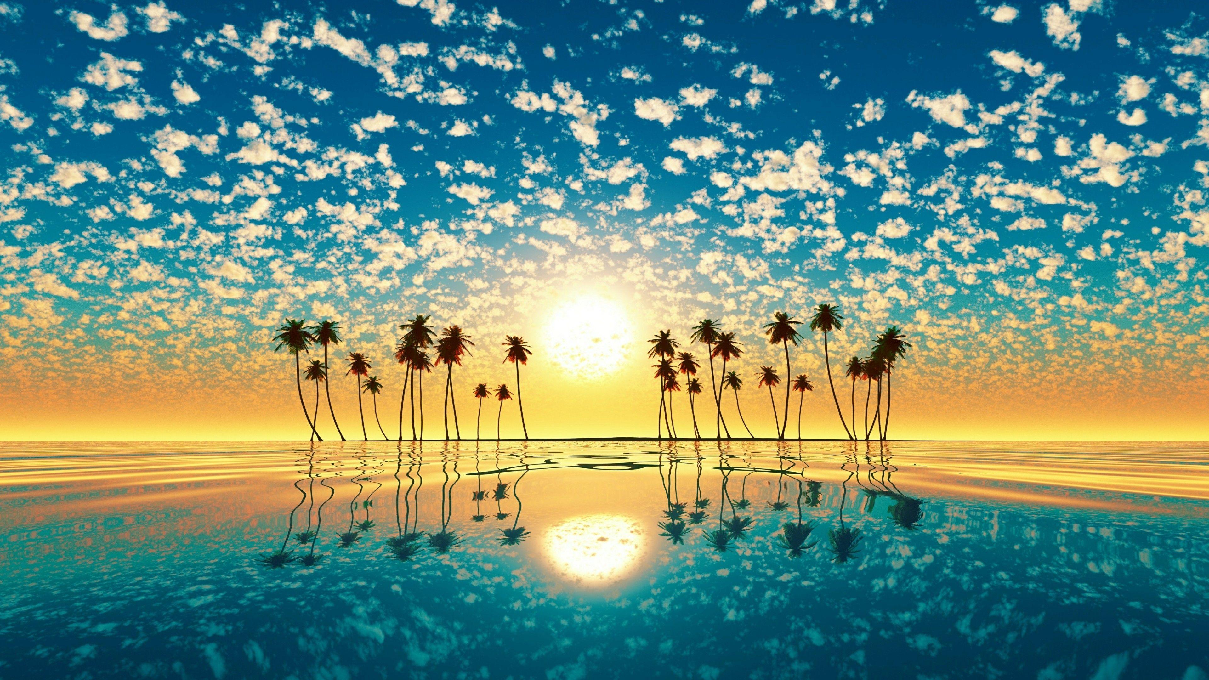 3840x2160 Wallpaper Sunset, horizon, sea, 4K, Nature