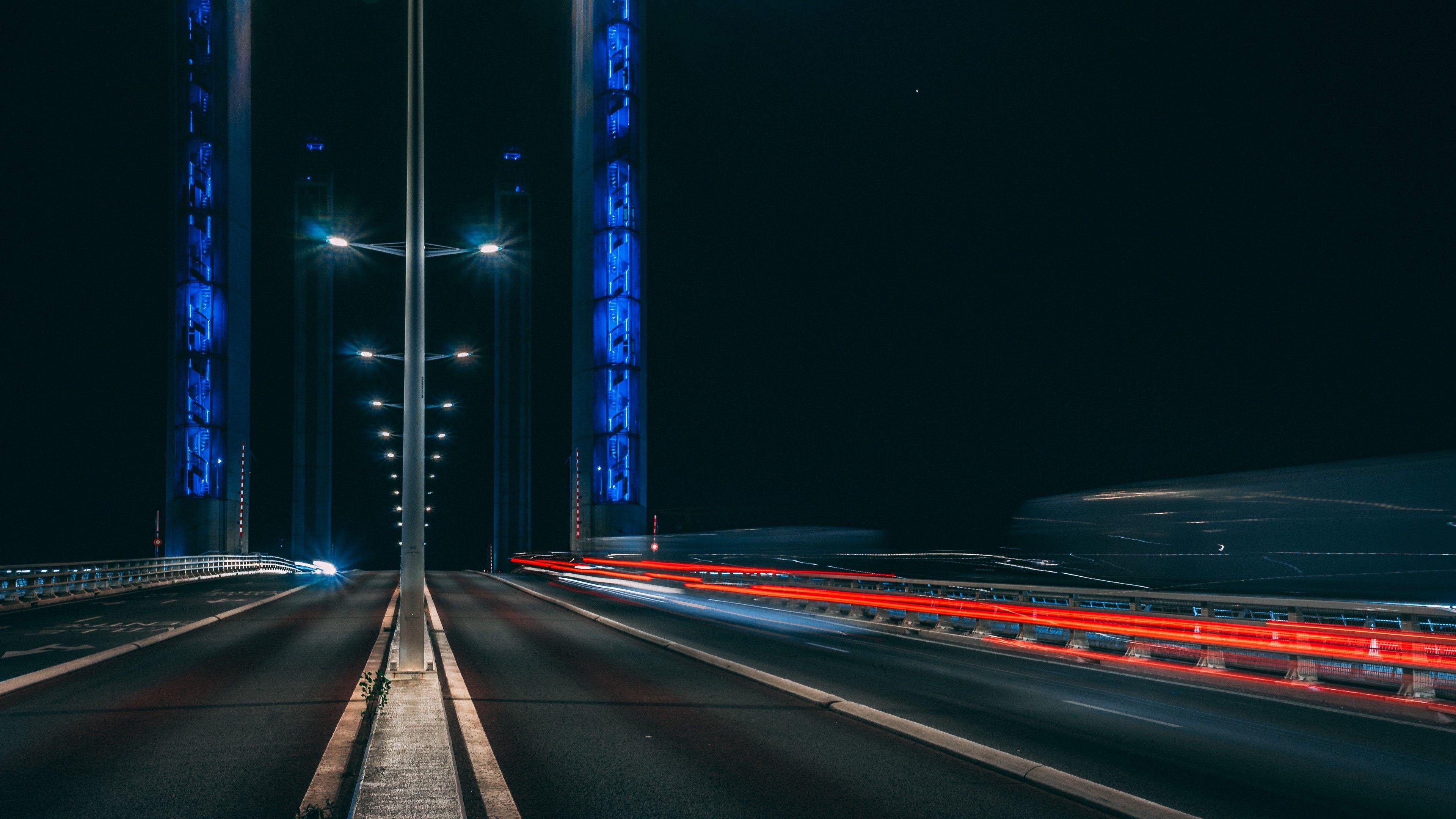 3840x2160 4K Road Long Exposure Night Wallpaper - [3840x2160]