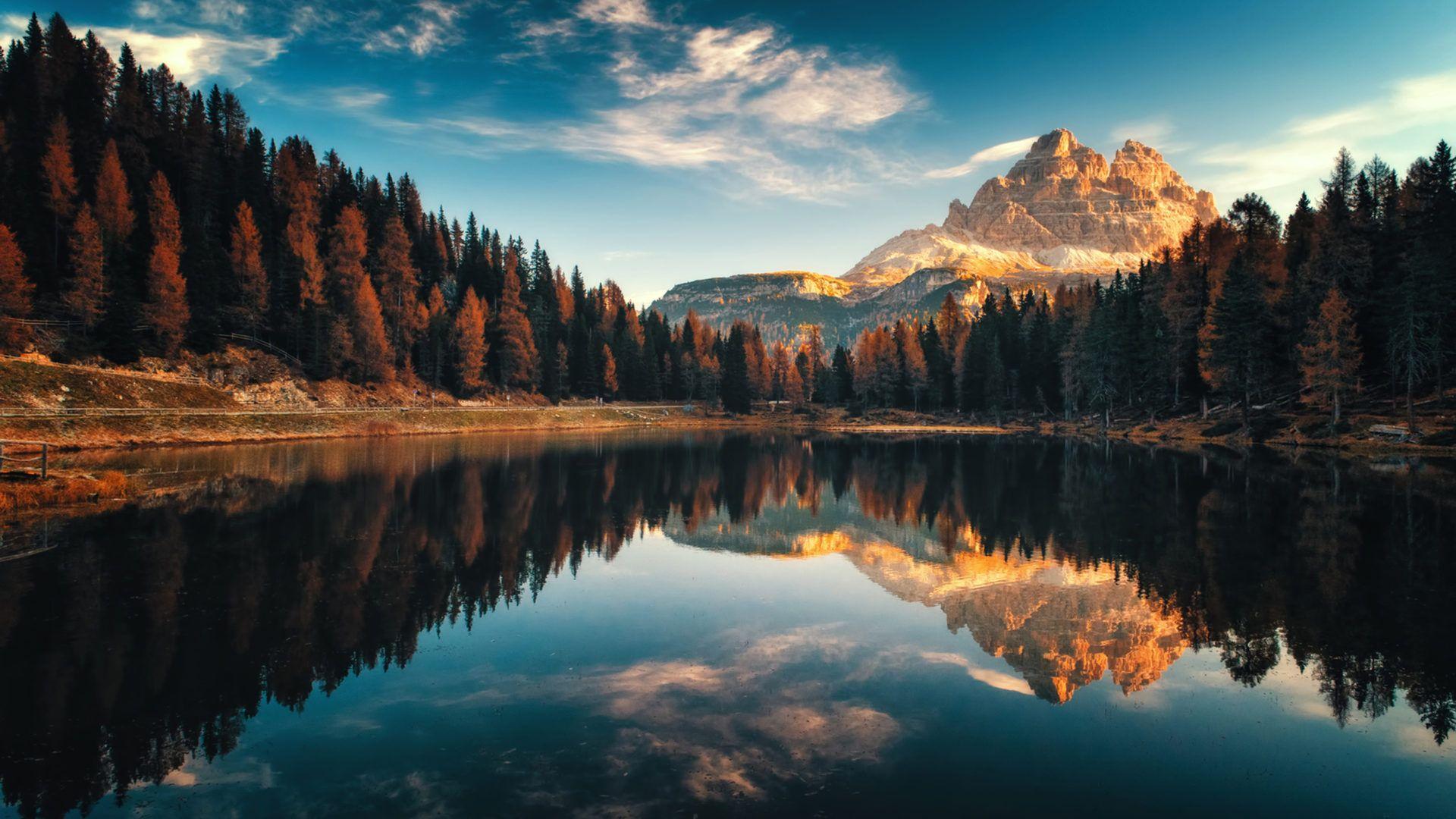 1920x1080 Dolomiti Italy Autumn Lago Antorno Landscape Photography Desktop HD Wallpaper For Pc Tablet And Mobile 3840x2400 :