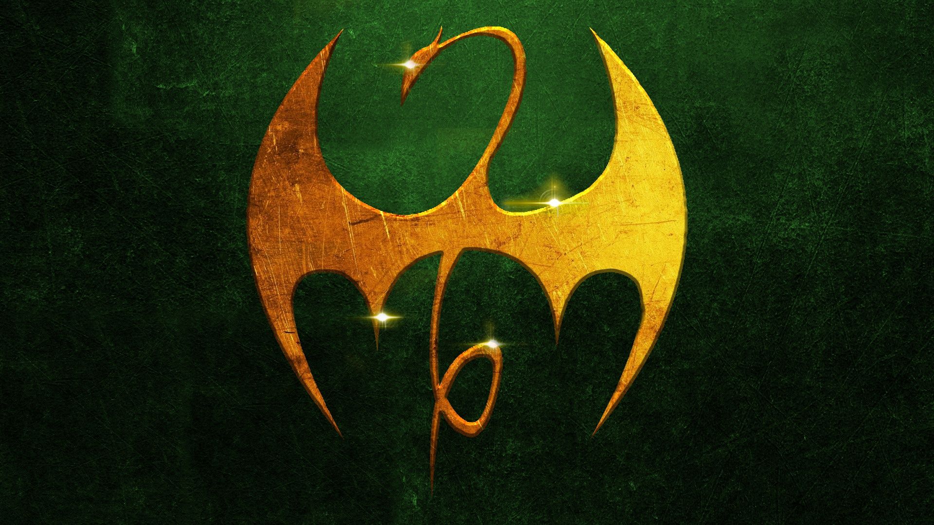 1920x1080 Wallpaper golden, logo, dragon, metall, Marvel comic, Iron Fist for mobile and desktop, section минимализм, resolution 1920x1080