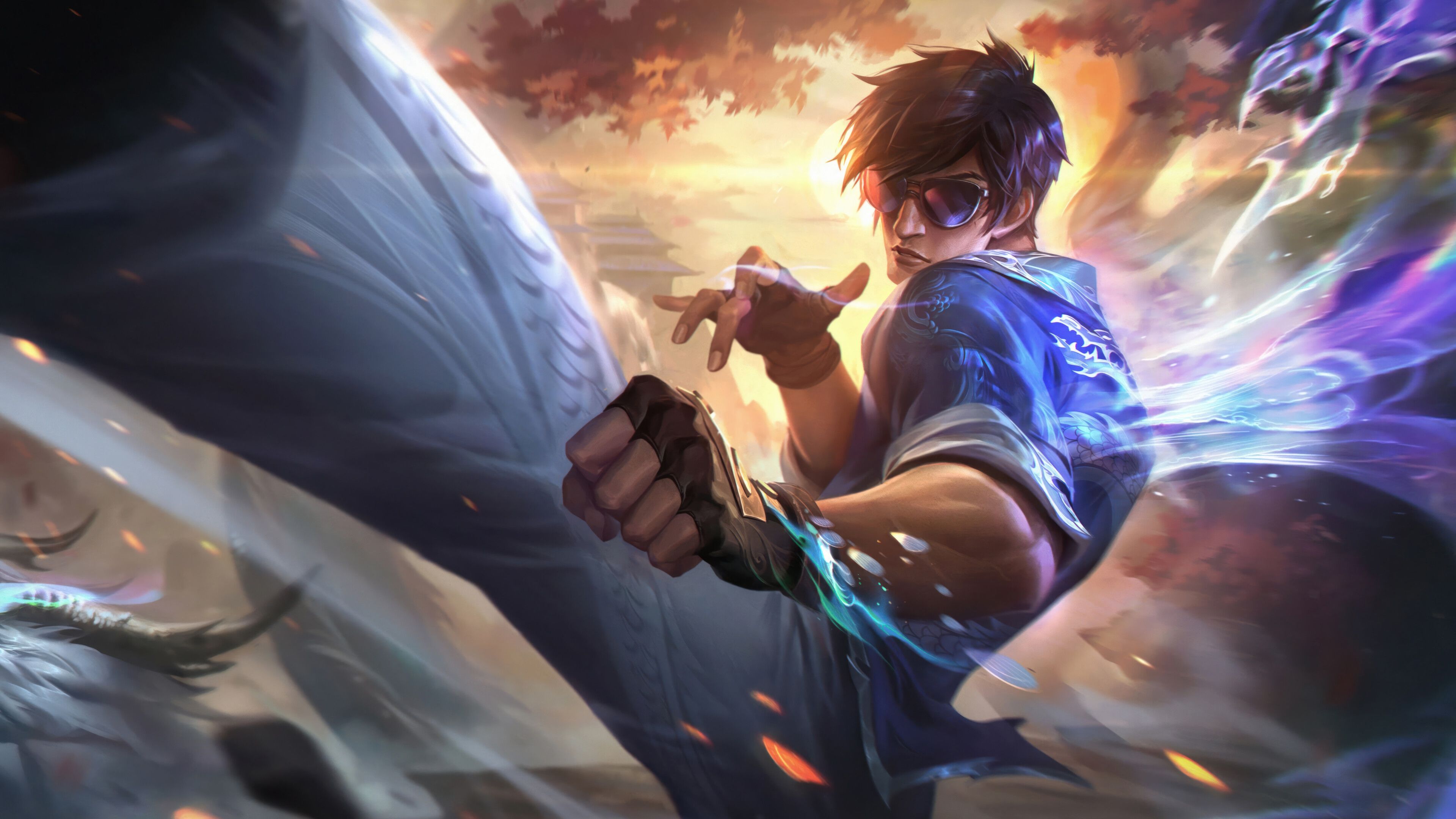 3840x2160 Lee Sin Dragon Fist Blue Chroma LoL Skin Splash Art Wallpaper 4K 8K HD PC i