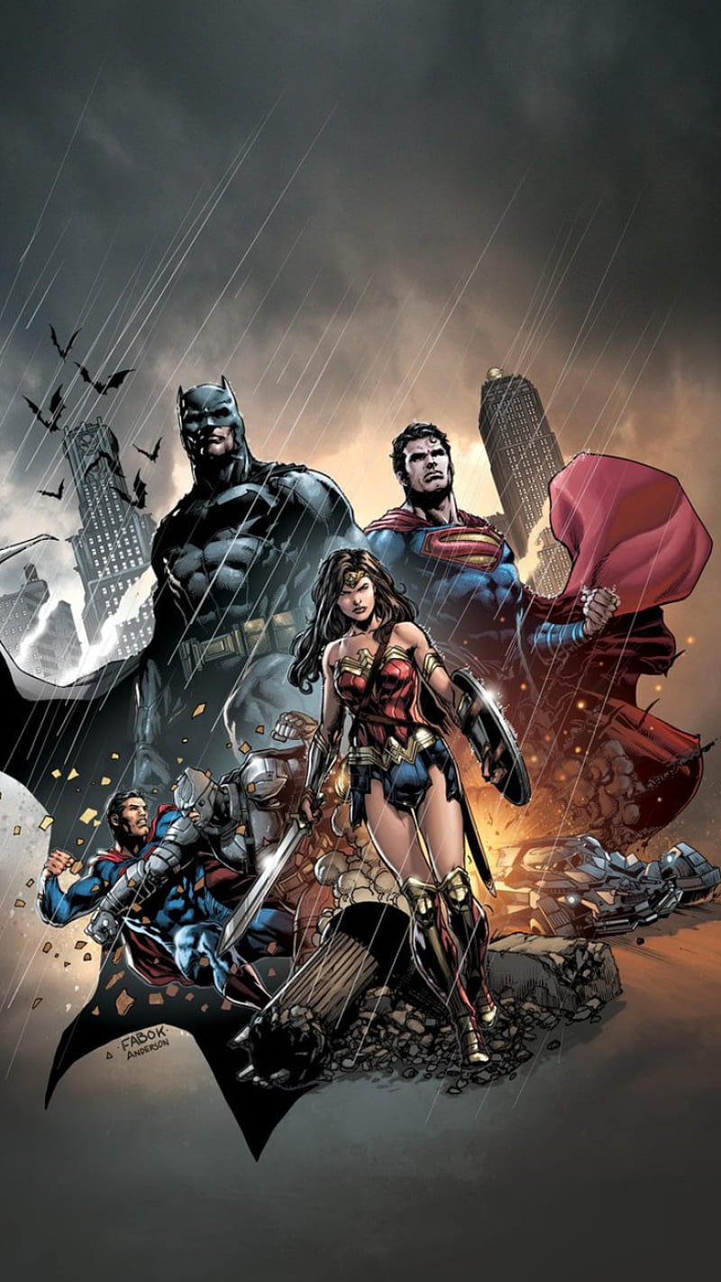 800x1422 BvS art poster, batman v superman, dawn of justice, batman, superman, wonder woman, HD phone wallpaper