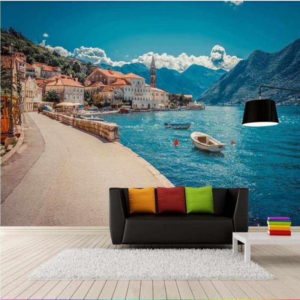 1000x1000 European Italy Seaside Town Port Fishing Boat Wallpaper Mural 3D Print Photo Wall Paper for Living Room Wall Decor Landscape