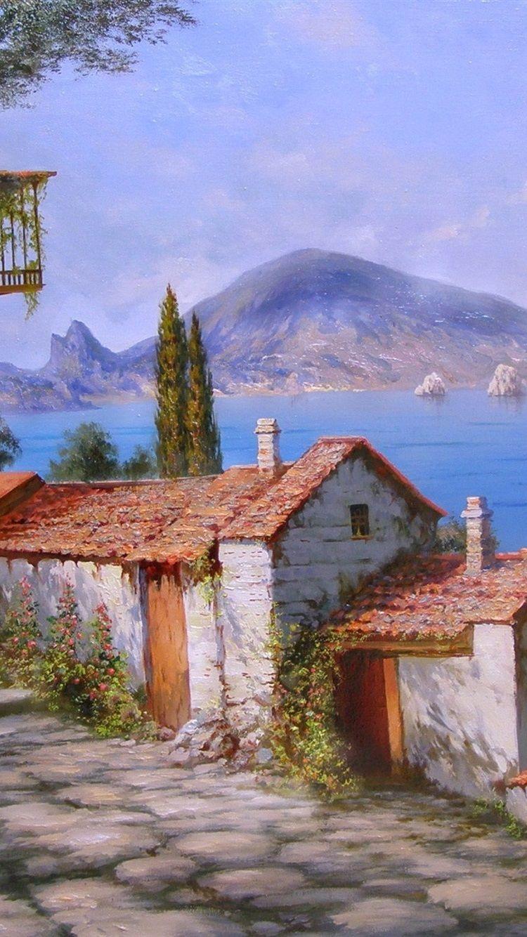 750x1334 Miliukov Seaside Town Of Painting 750x1334 IPhone 8 7 6 6S Wallpaper, Background, Picture, Image