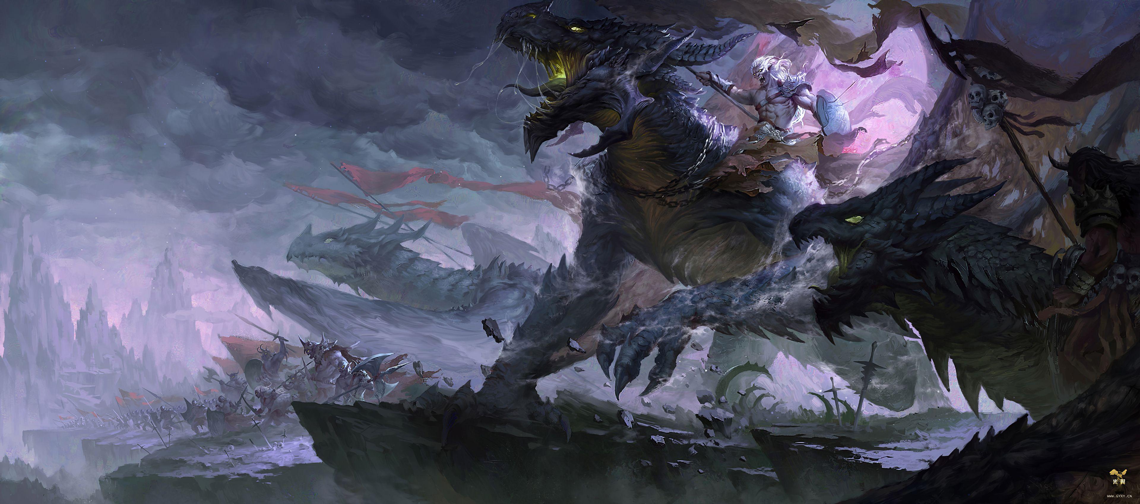 3840x1698 Dragon War 4k, HD Artist, 4k Wallpaper, Image, Background, Photo and Picture