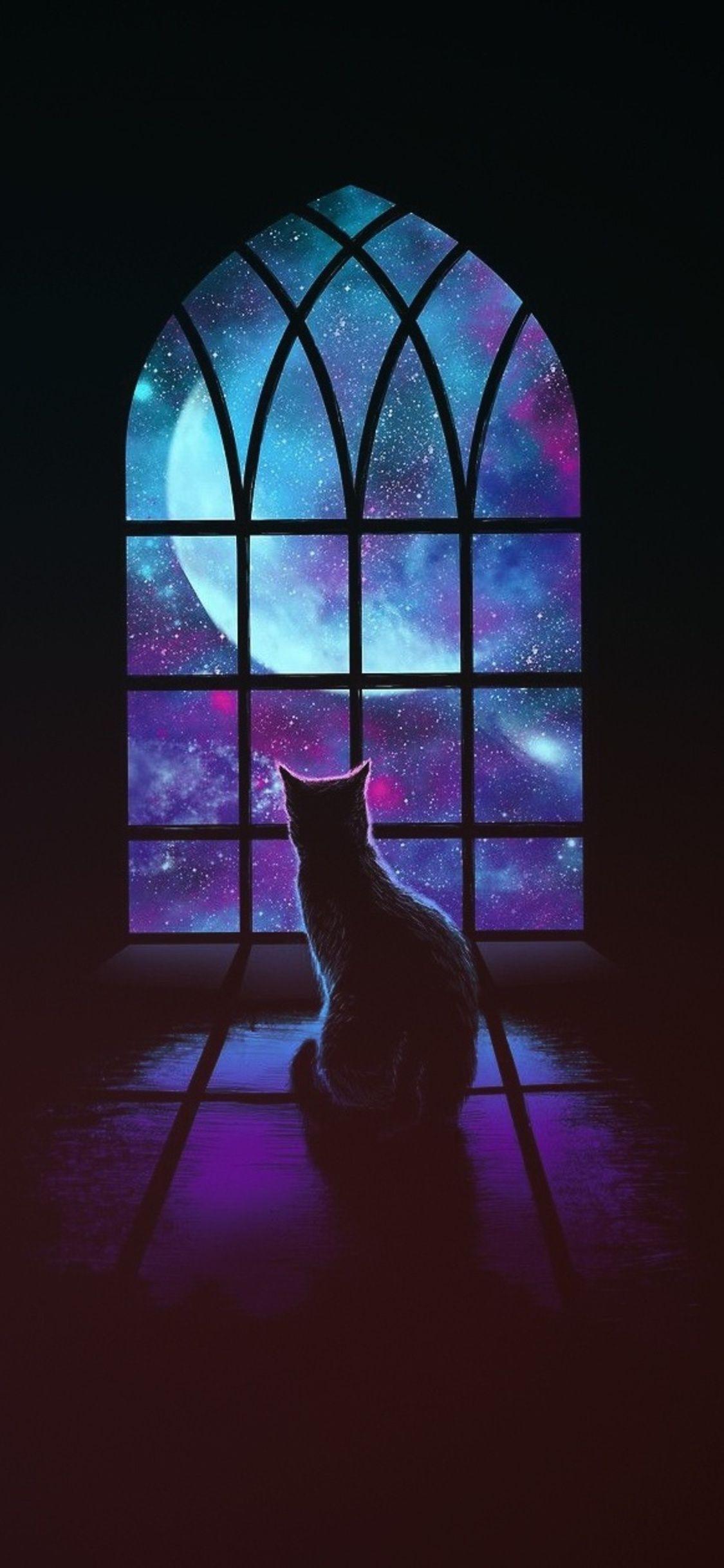 1125x2436 Cat Looking Outside Window Minimalism Art iPhone XS, iPhone iPhone X HD 4k Wallpaper, Image, Background, Photo and Picture